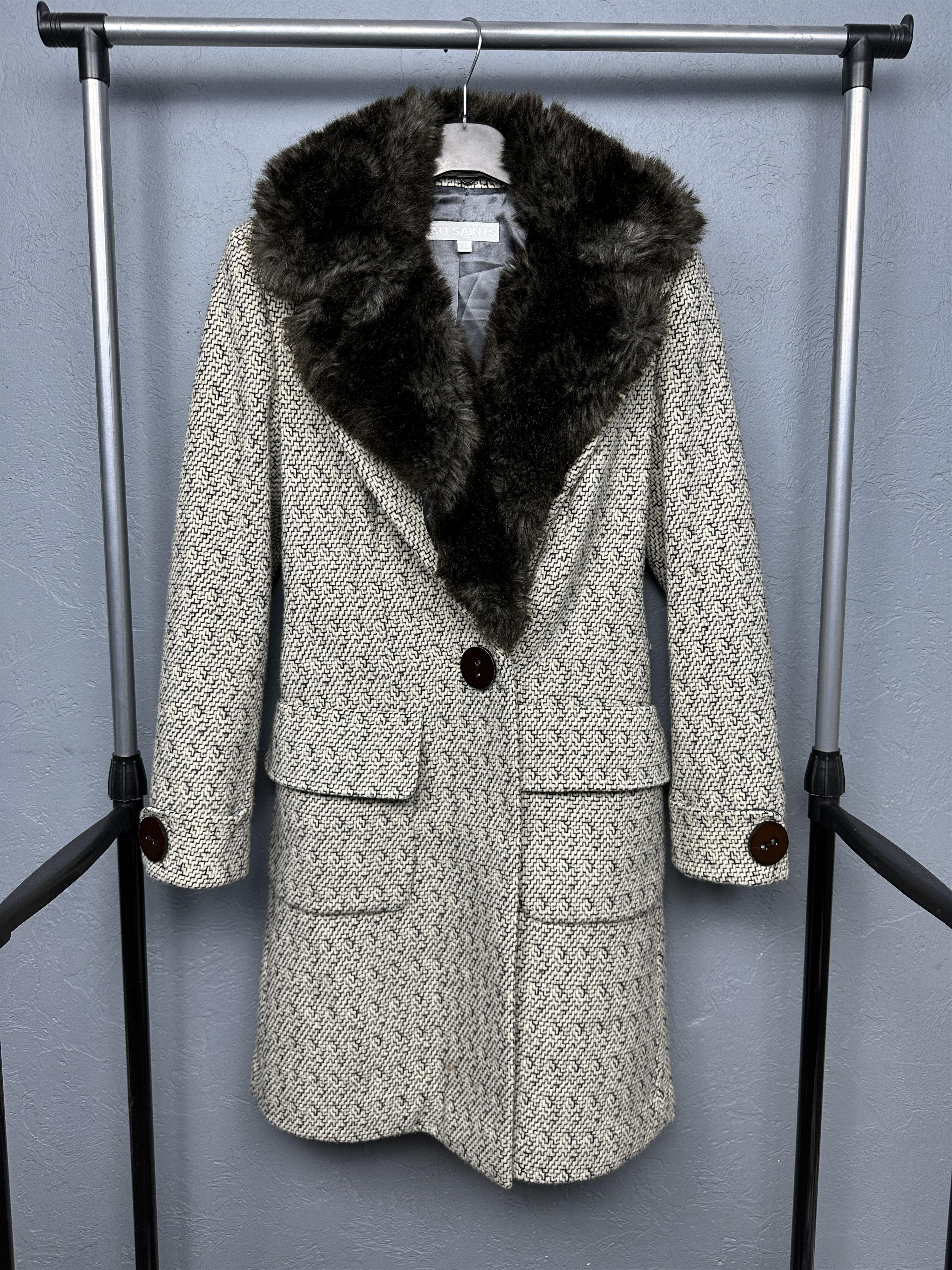 Allsaints AllSaints Vintage Womens Wool Coat Jacket Fur Collar Size XS / US 0-2 / IT 36-38 - 1 Thumbnail