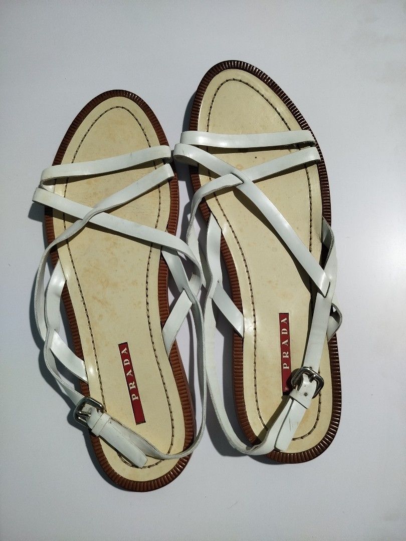 Prada Prada White Strappy Sandals / Size 40.5 Size US 10.5 / IT 40.5 - 1 Thumbnail