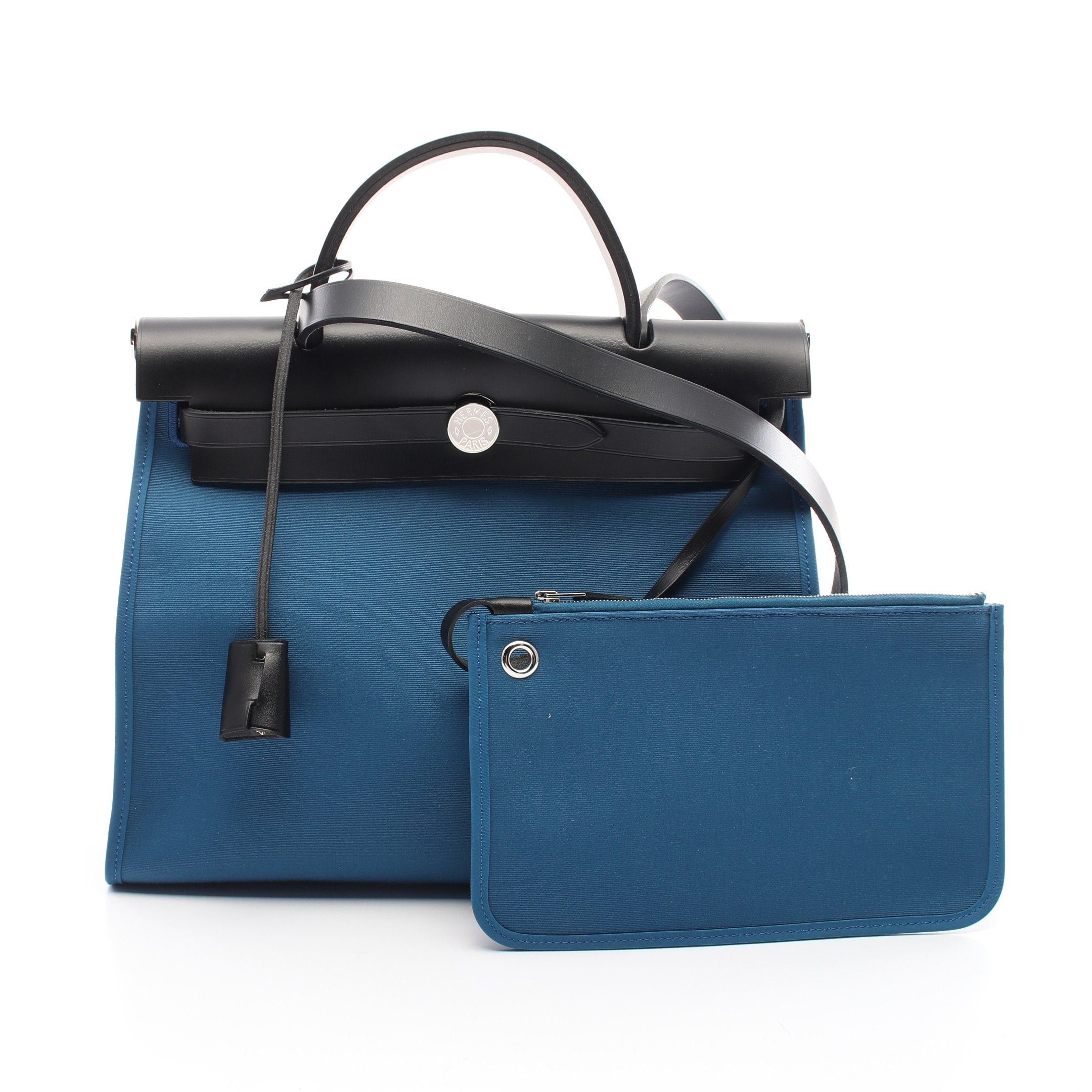 Hermes Hermes Herbag Zip Pm Blue Troupe Mare Handbag Toile Officier Vache Hunter Black Silver Hardware A Stamp Size ONE SIZE - 1 Thumbnail