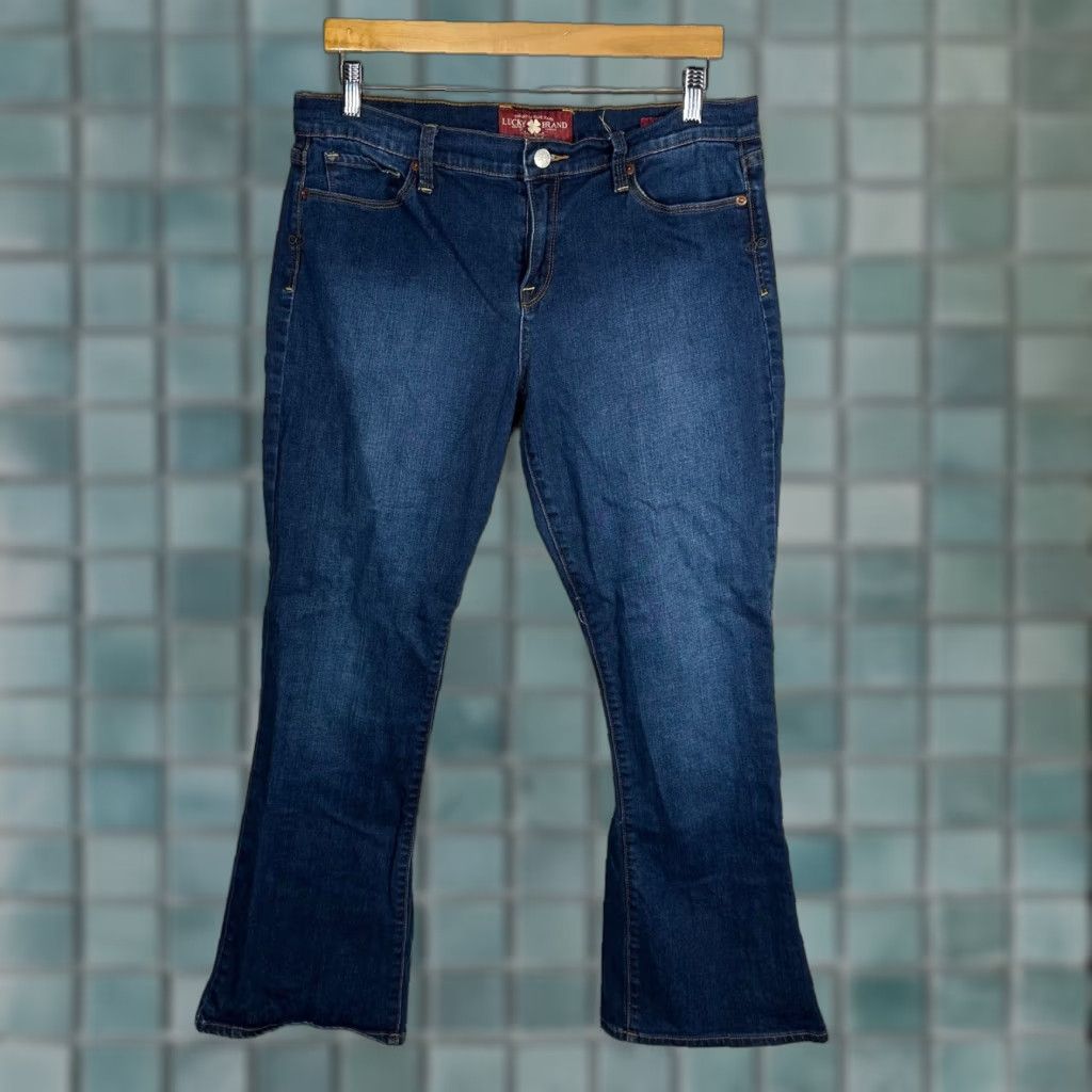 Lucky Brand Lucky Brand Jeans Women's Dark Wash Mid Rise Bootcut Denim Blue 14/32 5-Pocket Embroidered Logo Clover Patch USA Vintage No Size 24" / US 00 / IT 34 - 1 Thumbnail