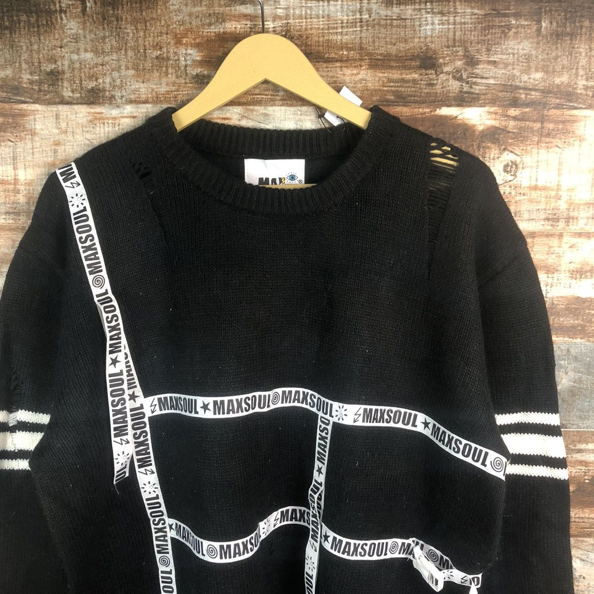 Japanese Brand Max Soul Black ripped distressed Knitwear #A2345 Size US L / EU 52-54 / 3 - 5 Thumbnail