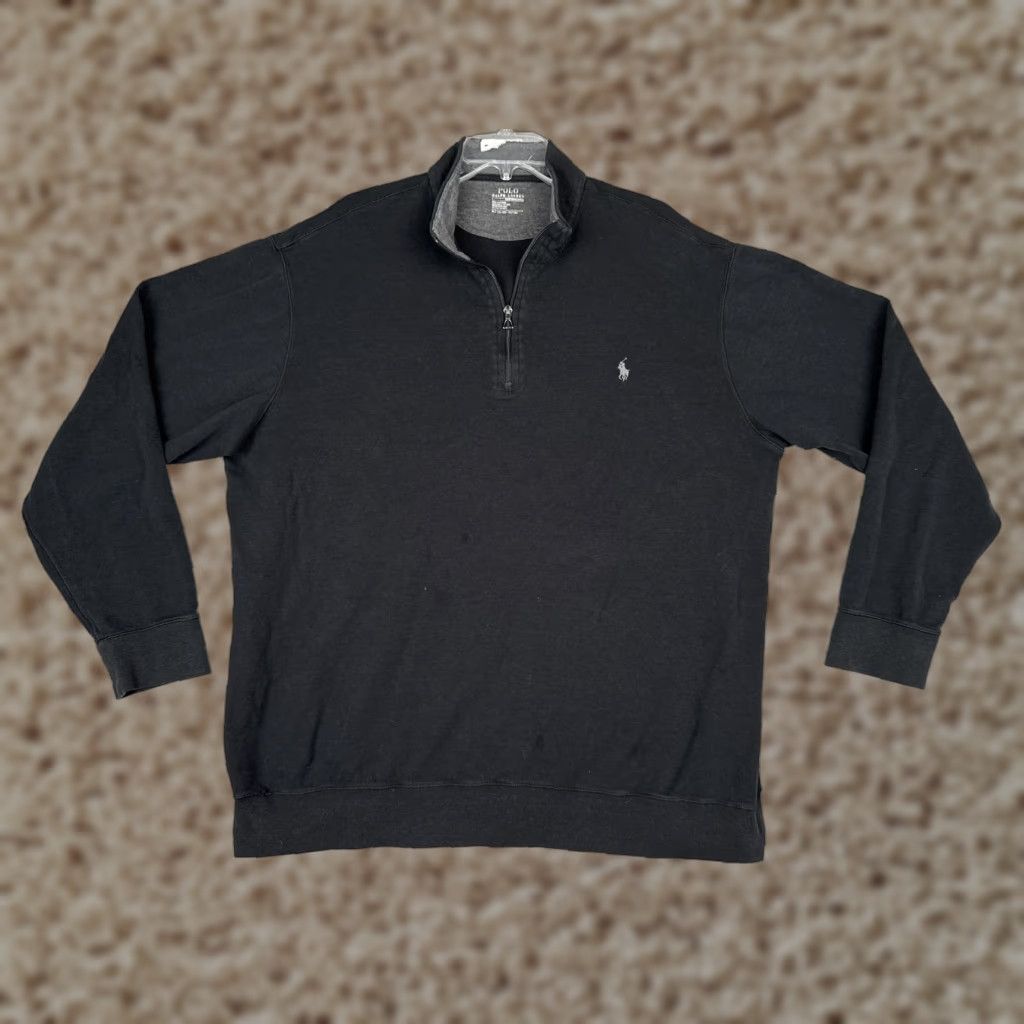 Polo Ralph Lauren Polo Ralph Lauren Sweater Mens XLT Black 1/4 Zip Mock Neck Logo Pullover - Classic Fit, Big & Tall, Knit, Long Sleeve, Casual, Fall, Vietnam, Cotton Size US XL / EU 56 / 4 - 1 Thumbnail