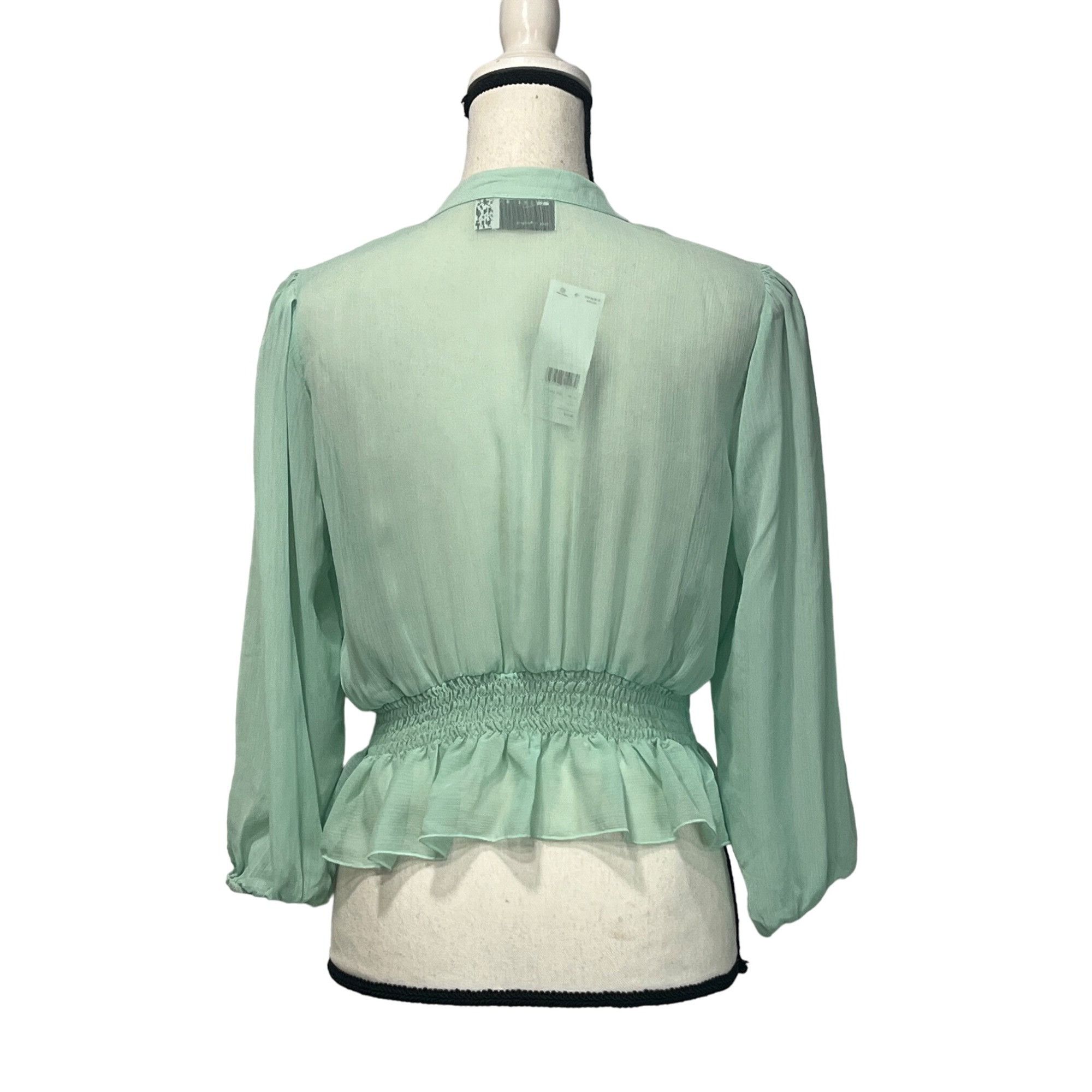 Other Asos Design Shirred Waist Sheer Long Sleeve Blouse, Mint gre Size XS / US 0-2 / IT 36-38 - 8 Thumbnail