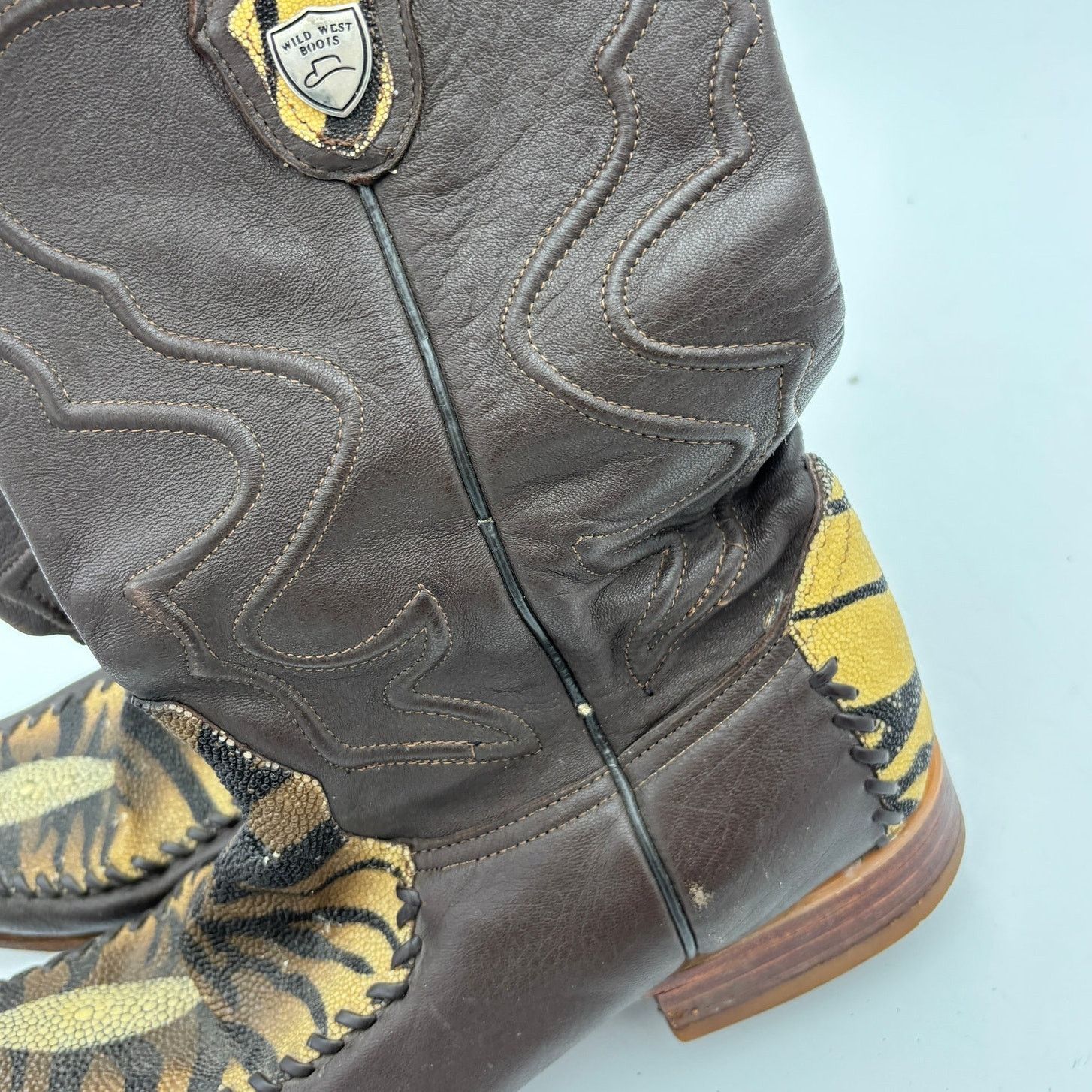 Vintage Wild West Genuine Stingray Single Stone Leather Boots 10.5EE Size US 10.5 / EU 43-44 - 16 Thumbnail