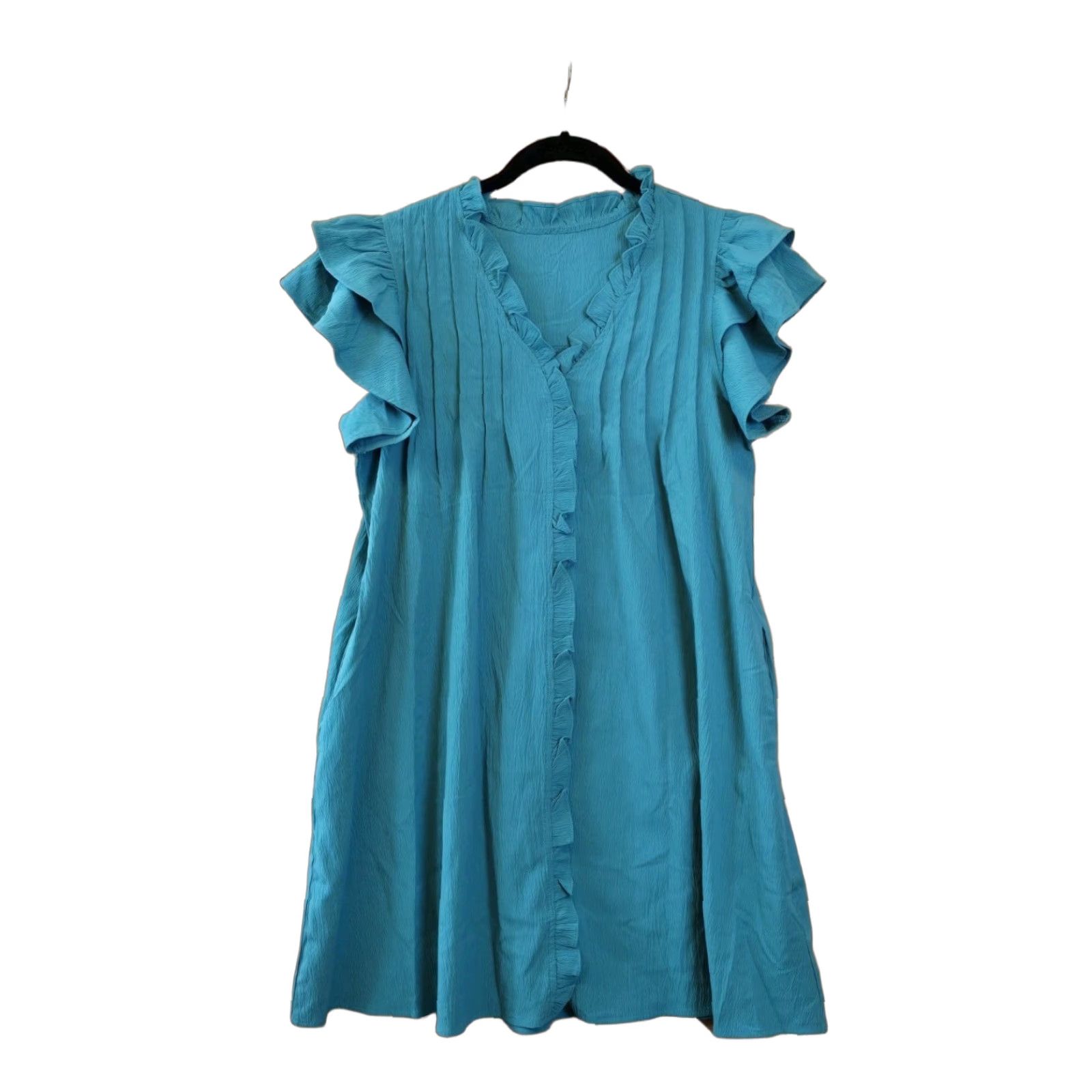 Vintage Womens Casual Short Sleeve Ruffle Mini Dress - Blue - Size M - New Size 32" / US 10 / IT 46 - 1 Thumbnail