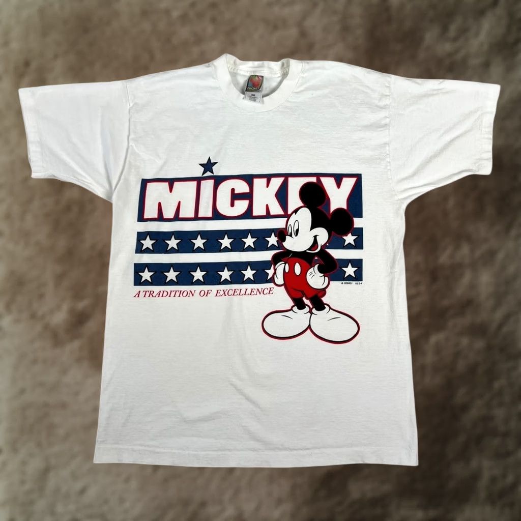 Mickey Unlimited VINTAGE Mickey Unlimited T-Shirt Mens XL White Patriotic Mickey Mouse Stars Graphic Print Crew Neck Short Sleeve Size US XL / EU 56 / 4 - 1 Thumbnail