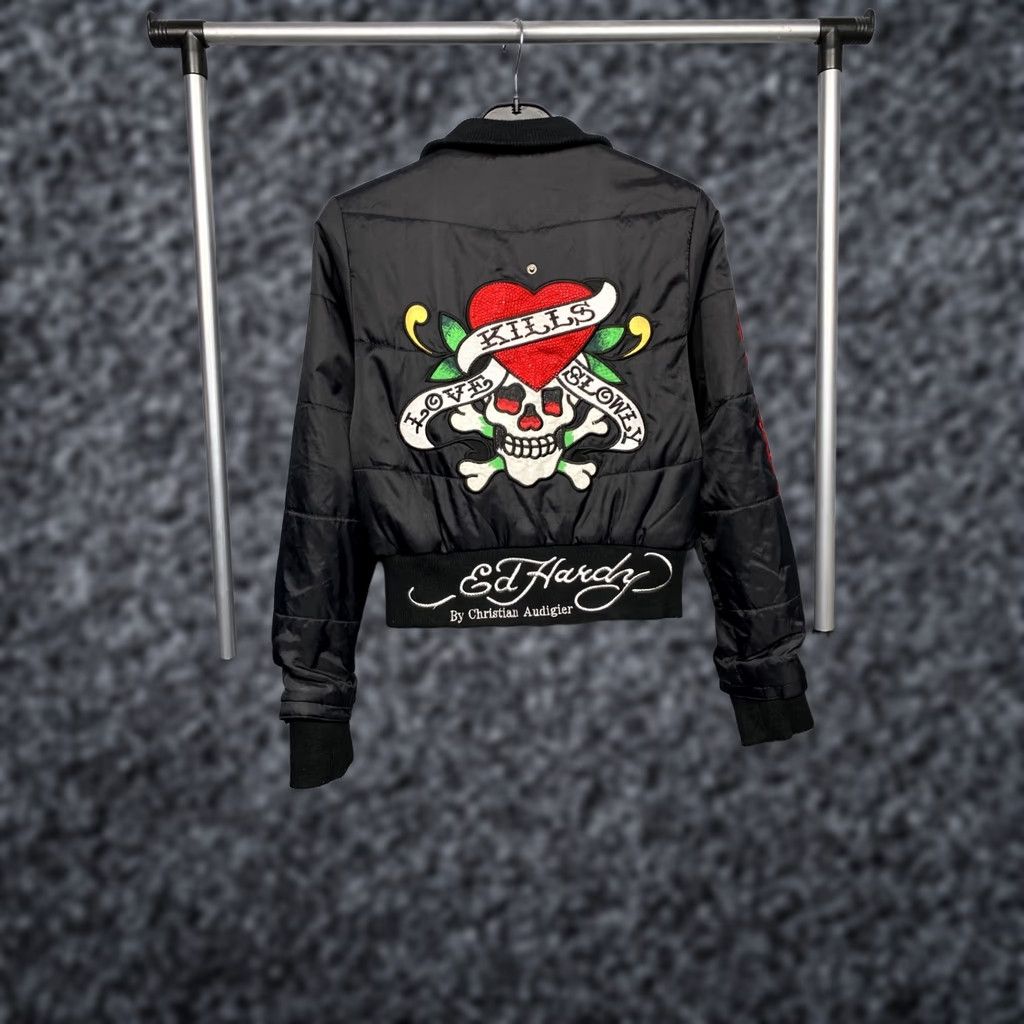 Ed Hardy VINTAGE Ed Hardy by Christian Audigier Womens Jacket Nylon S Black Logo Skull Designer 90s Mens Womens Size S / US 4 / IT 40 - 1 Thumbnail