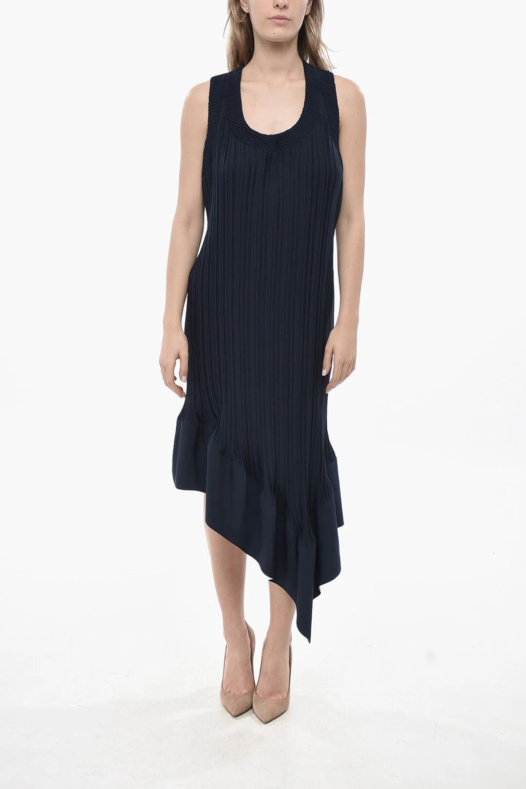 Lanvin og1mm0426 Pleated Chiffon Dress in Blue Size M / US 6-8 / IT 42-44 - 1 Thumbnail