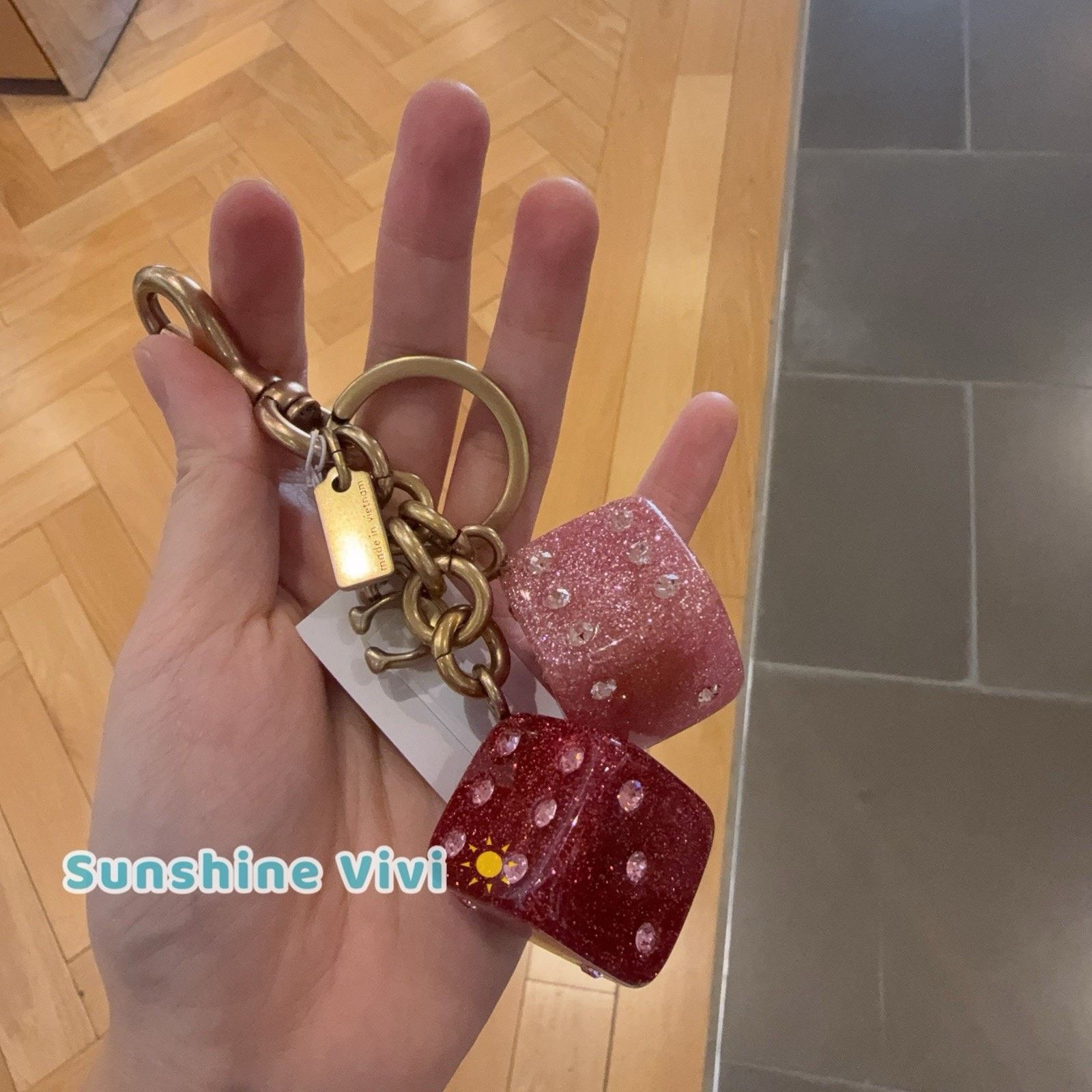 Coach NWT Coach Dice Bag Charm CEA16 Gold/Pink Multi with dust bag Size ONE SIZE - 1 Thumbnail