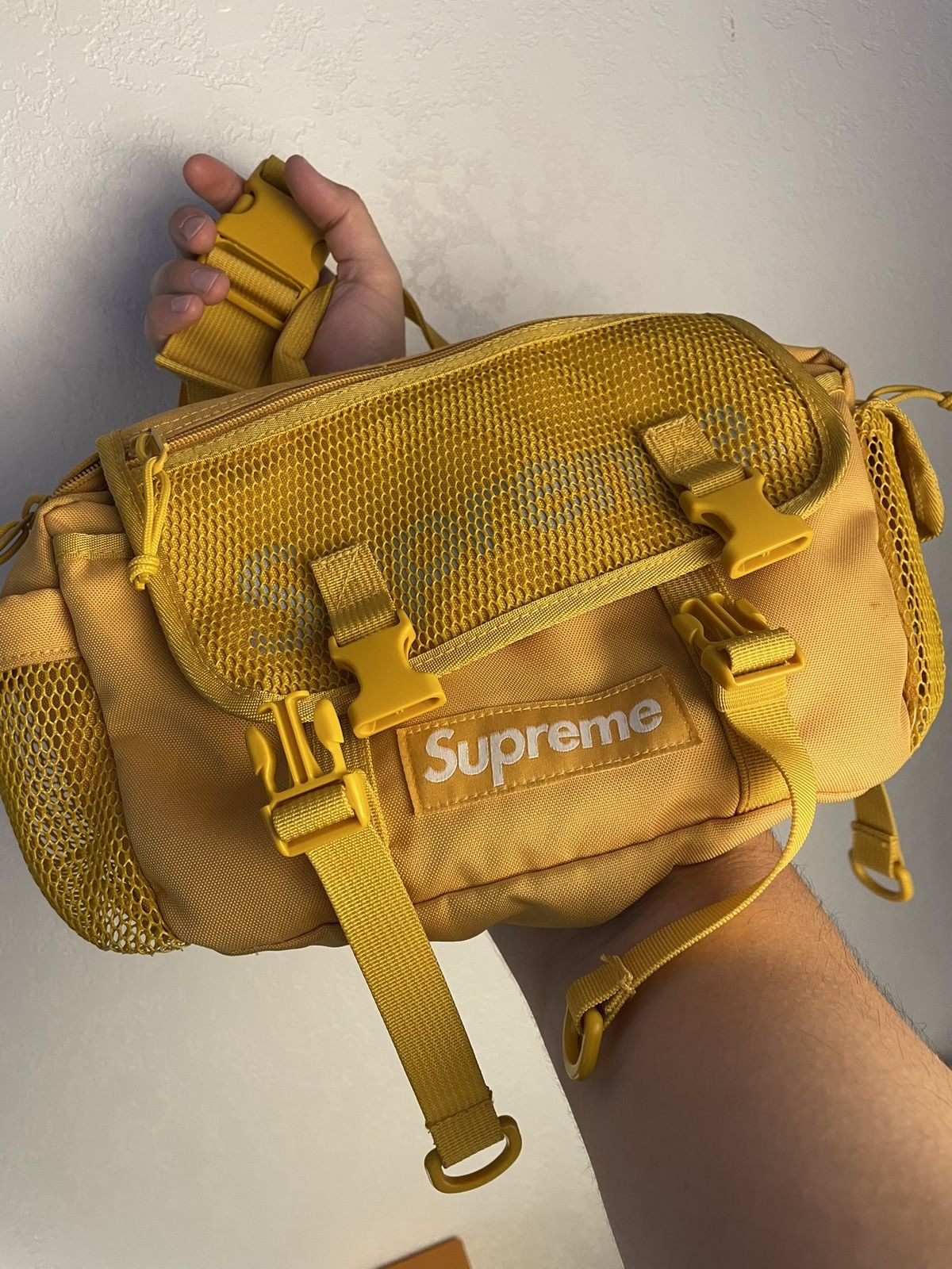 supreme lacoste small messenger bag gold