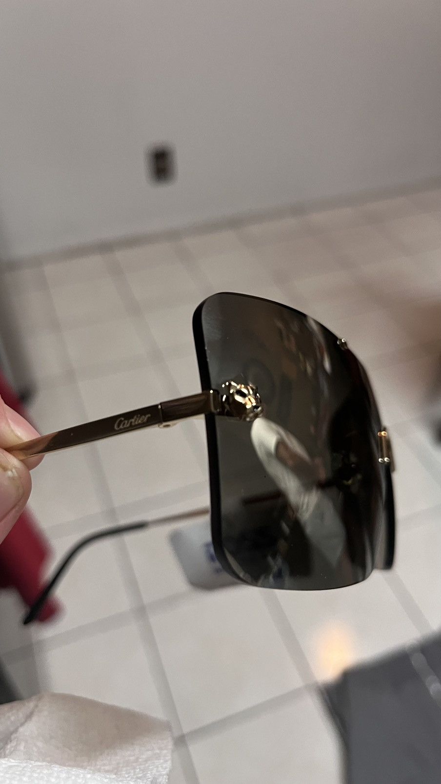 Cartier (New) CARTIER Sunglasses Shield Gold White Size ONE SIZE - 5 Thumbnail