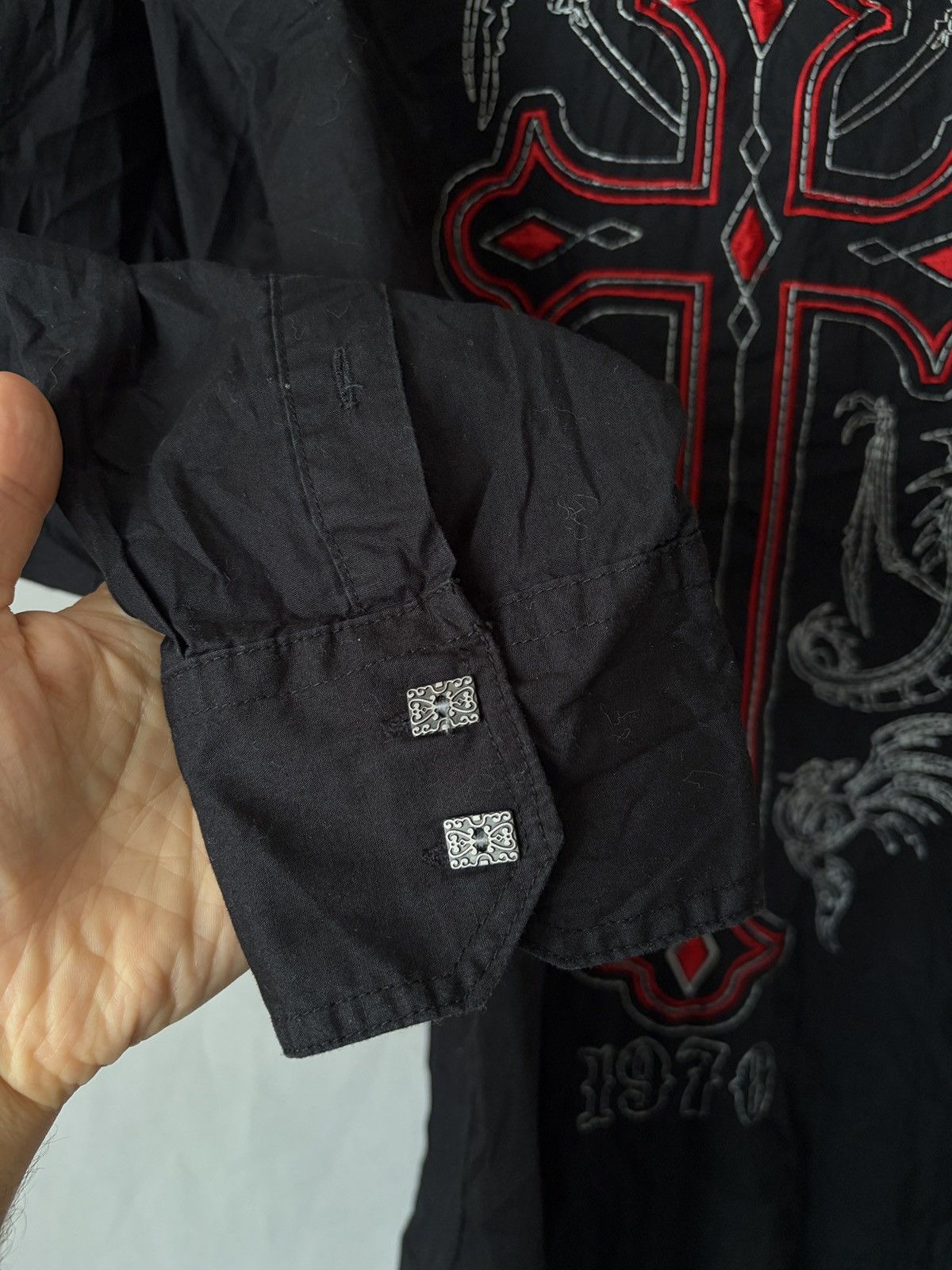 Other Gothic Vampire Alt Embroidered Cross Shirt Size US XL / EU 56 / 4 - 8 Thumbnail