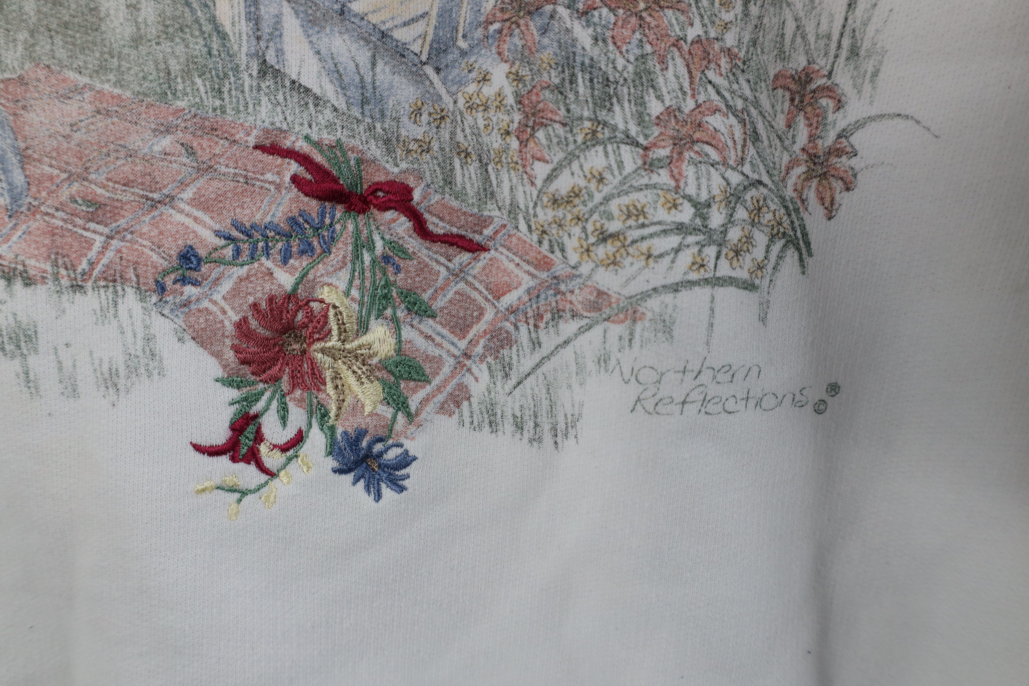 Vintage Vintage 90s Streetwear Cabin Flower Nature Sweatshirt White Size L / US 10 / IT 46 - 5 Thumbnail