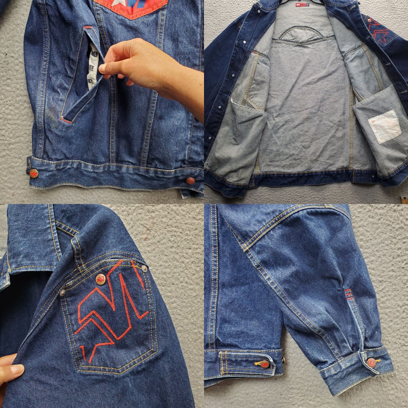 Vintage VINTAGE Mecca Jean Jacket Mens Large Blue Denim Hip Hop Graphic Patch Streetwear Jacket Size US 33 - 9 Thumbnail
