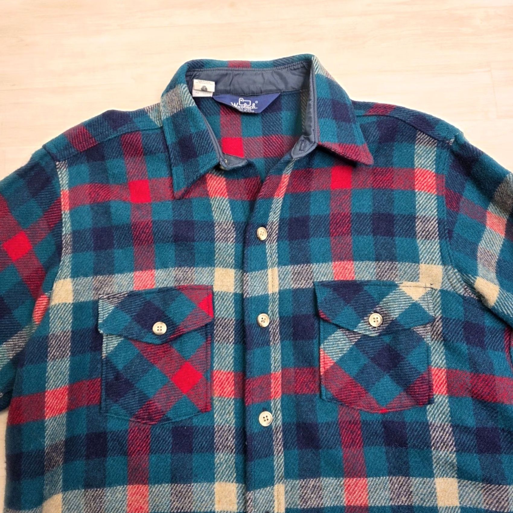 Vintage VINTAGE Woolrich Shirt Mens Plaid Wool Flannel Shacket Shacket Shirt Teal Red Made USA Large MENS Size US L / EU 52-54 / 3 - 3 Thumbnail