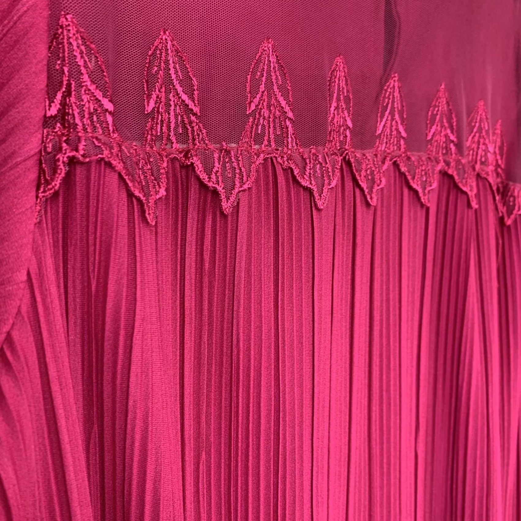Vintage VINTAGE Fuchsia Drop Waist Pleated Ruffle Tiered Dress XL 2X Lace Yoke Keyhole Size XL / US 12-14 / IT 48-50 - 3 Thumbnail