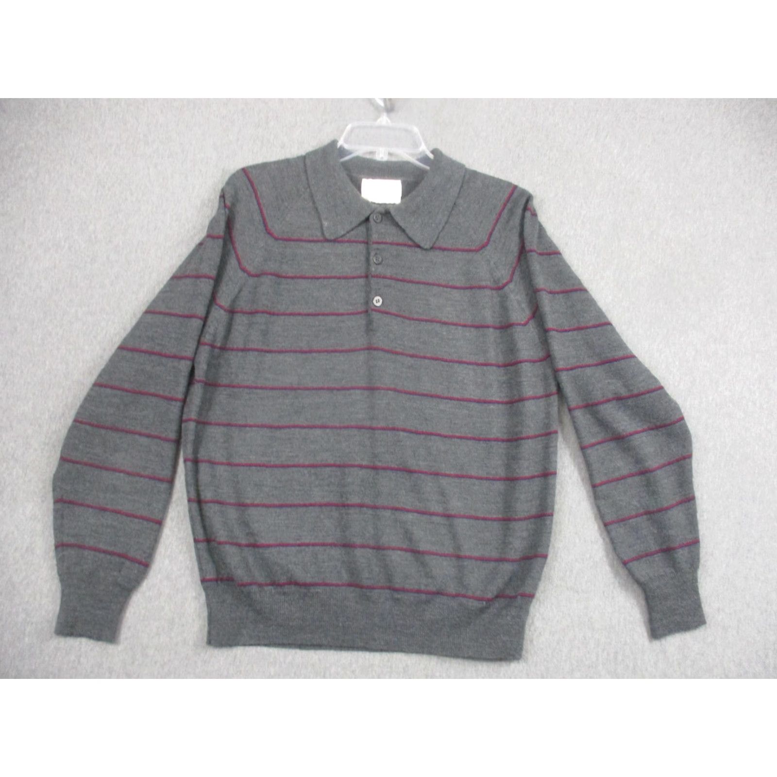 Vintage VINTAGE Lord Jeff Sweater Mens Large Gray Stripe Collared Knit Pullover Size US L / EU 52-54 / 3 - 2 Thumbnail