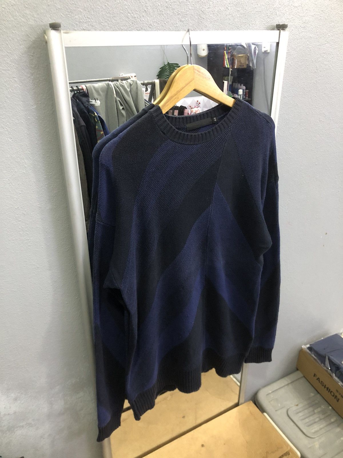 GOSTAR DE FUGA FUGA Navy Geometric Drop-Shoulder Knit Sweater Size US L / EU 52-54 / 3 - 5 Thumbnail