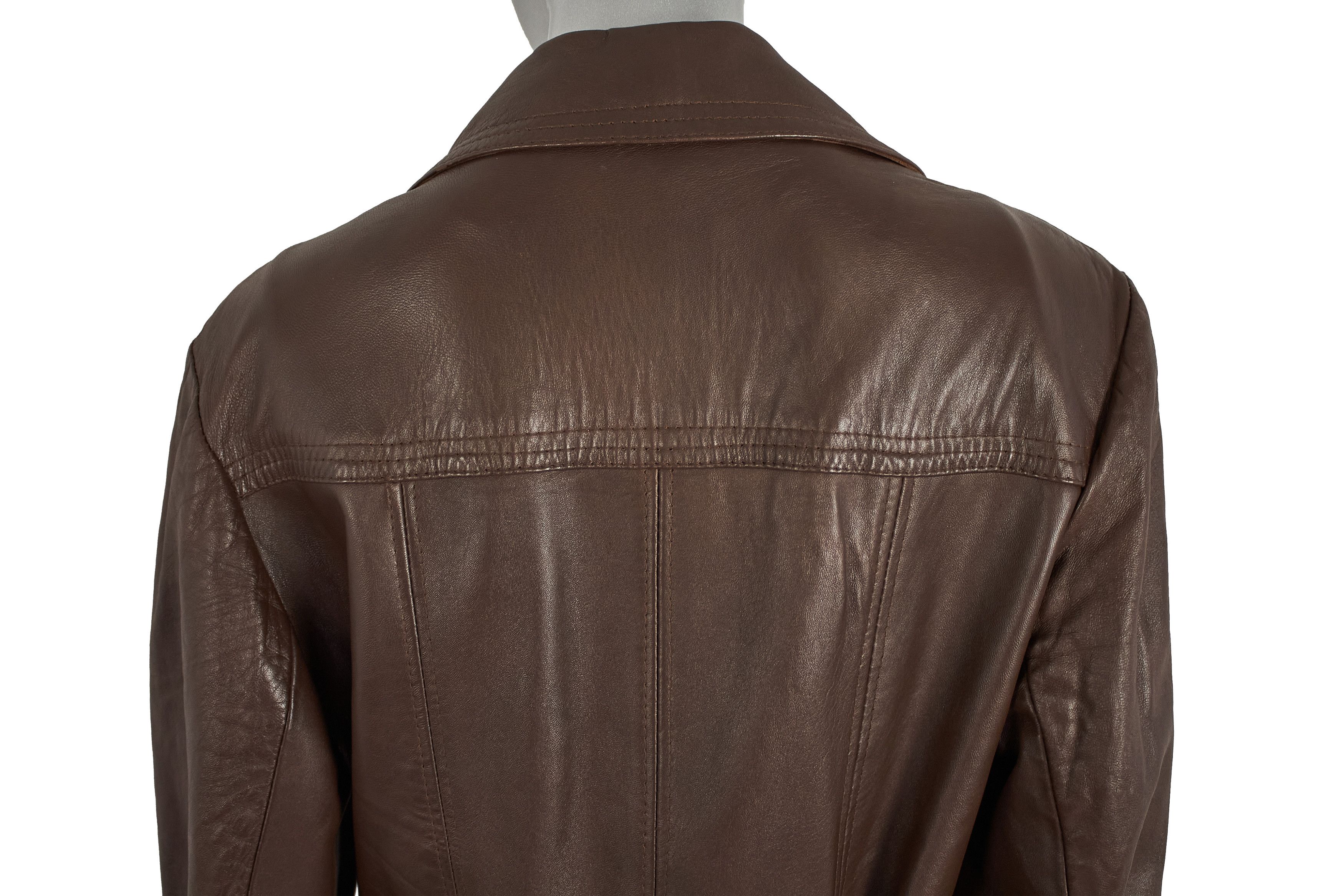 C&A Vintage 90s Brown Belted Leather Coat Trench Made in England Size M / US 6-8 / IT 42-44 - 12 Thumbnail
