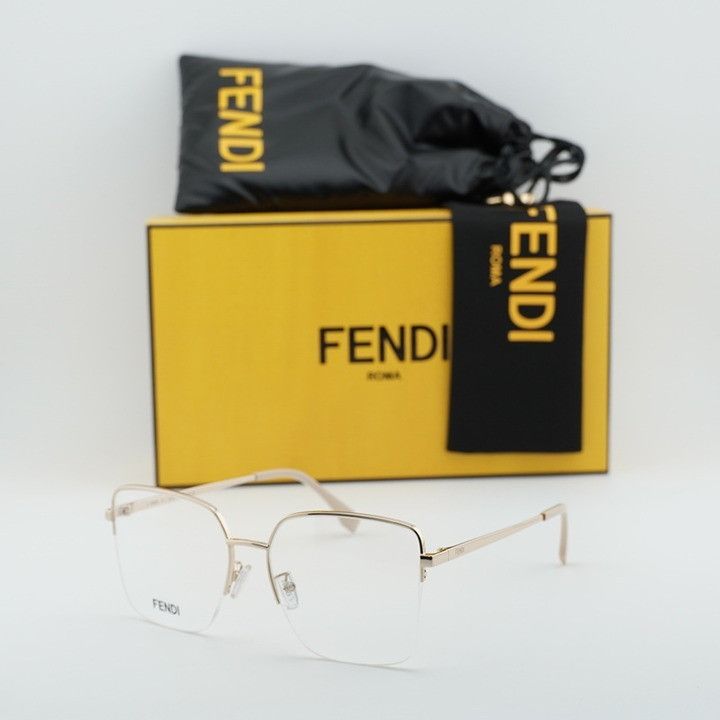 Fendi Fendi FE50091U 028 Semi Rim Eyeglasses Gold 56mm Square Fram Size ONE SIZE - 10 Thumbnail