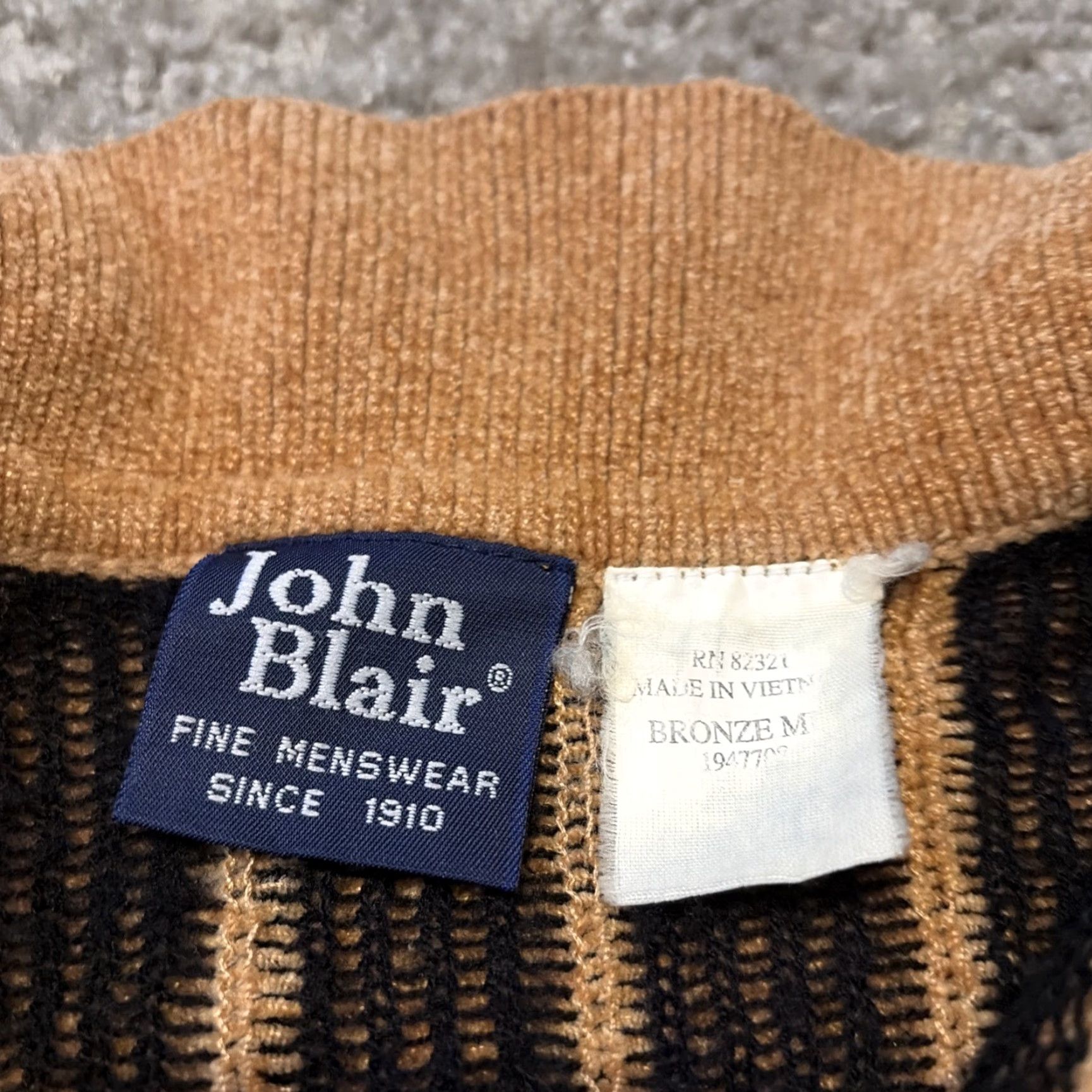 Blair VINTAGE 80s John Blair Brown Multi Pattern Cotton Knit Long Sleeve Polo XL Mens Sweater Size US XL / EU 56 / 4 - 7 Thumbnail