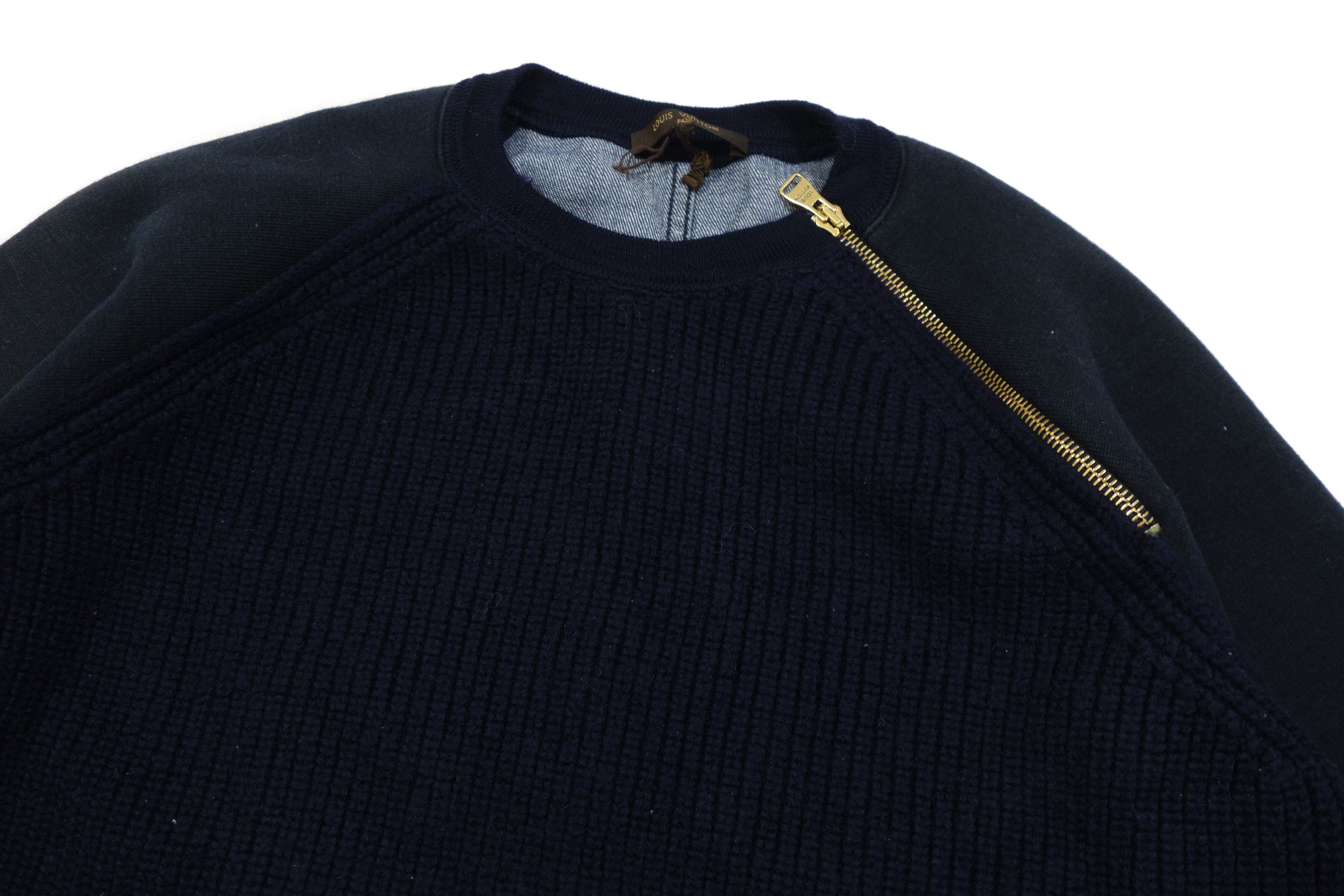 Louis Vuitton Block Knit Front Denim Asymmetric Shoulder Zip Sweatshirt Size M / US 6-8 / IT 42-44 - 3 Thumbnail
