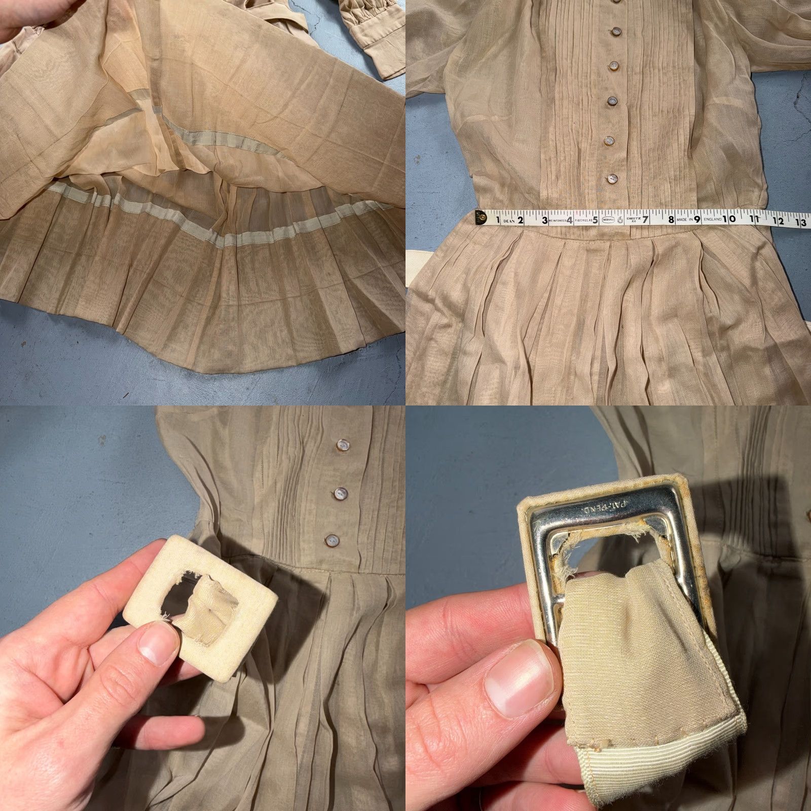 Vintage VINTAGE Shirtwaist Dress Beige BeIGe Long Sleeve Belted Pleated Prairie 1970s 70s S/M Womens Size S / US 4 / IT 40 - 8 Thumbnail