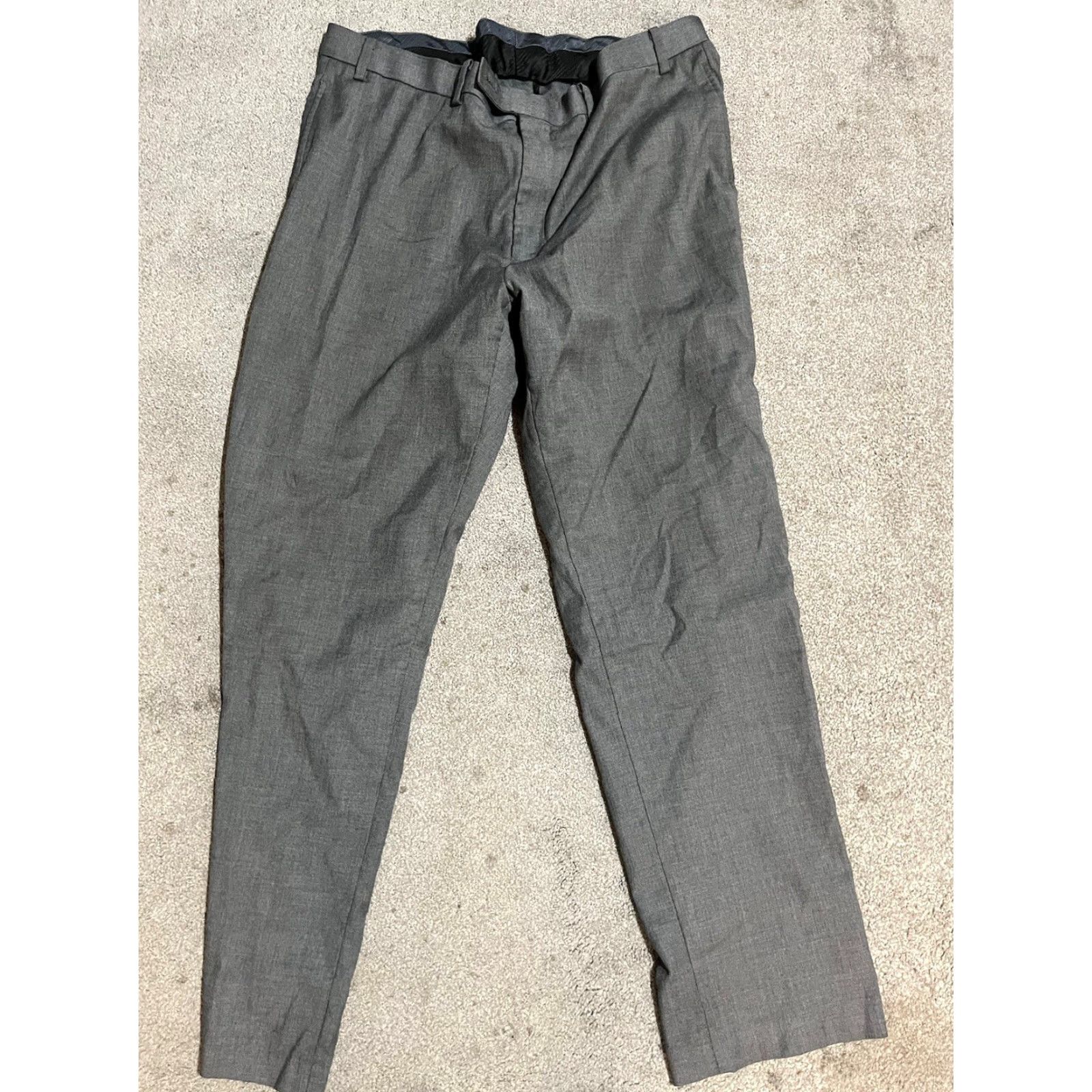 Calvin Klein Calvin Klein Pants Dress Pants Gray Solid Flat Front Mens 38x31 Polyester Blend Front Zip Straight Leg Pants Mens Size US 38 / EU 54 - 2 Thumbnail
