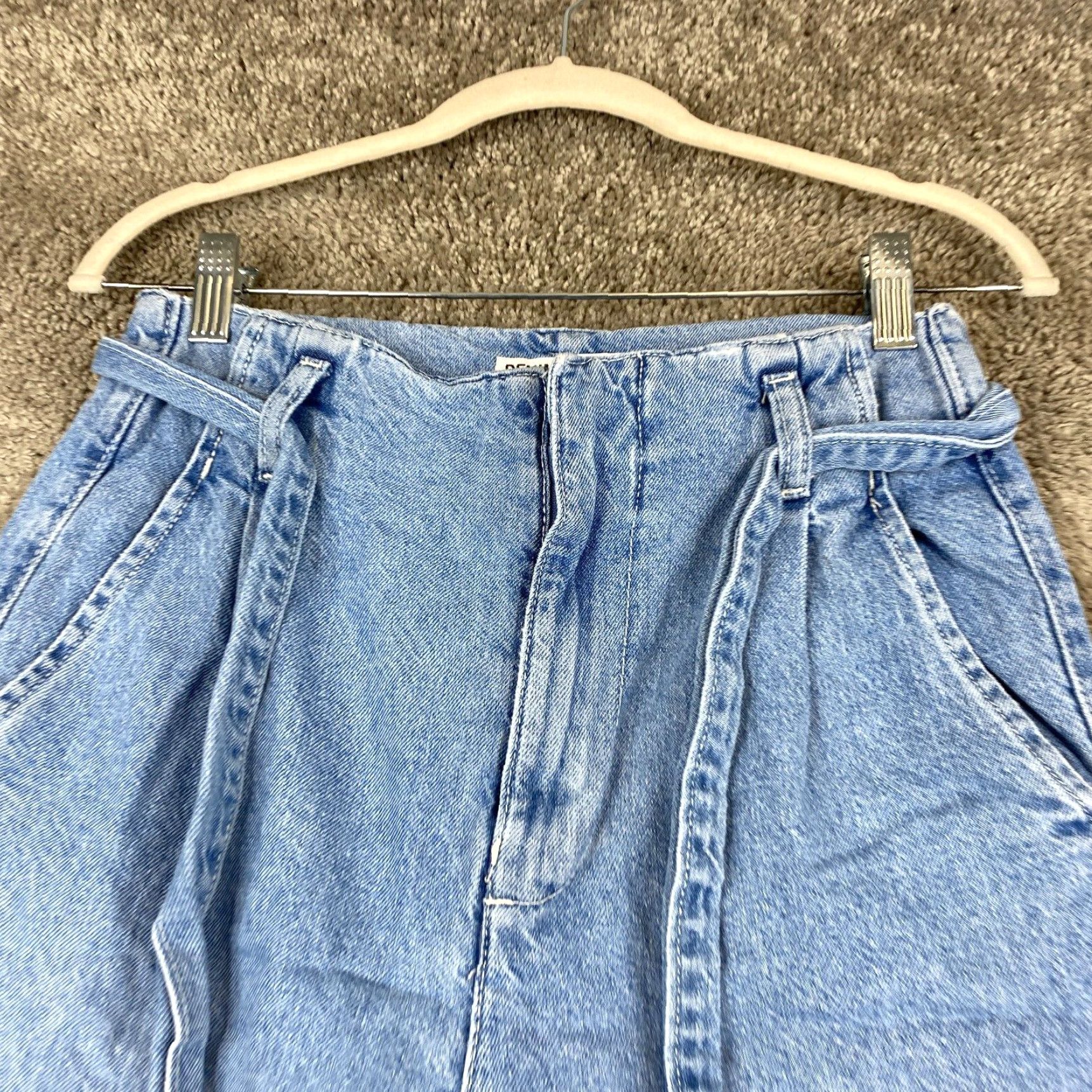 Bershka High Rise Medium Wash Blue Denim Paperbag Jeans for Women in Small Size by Bershka Grailed