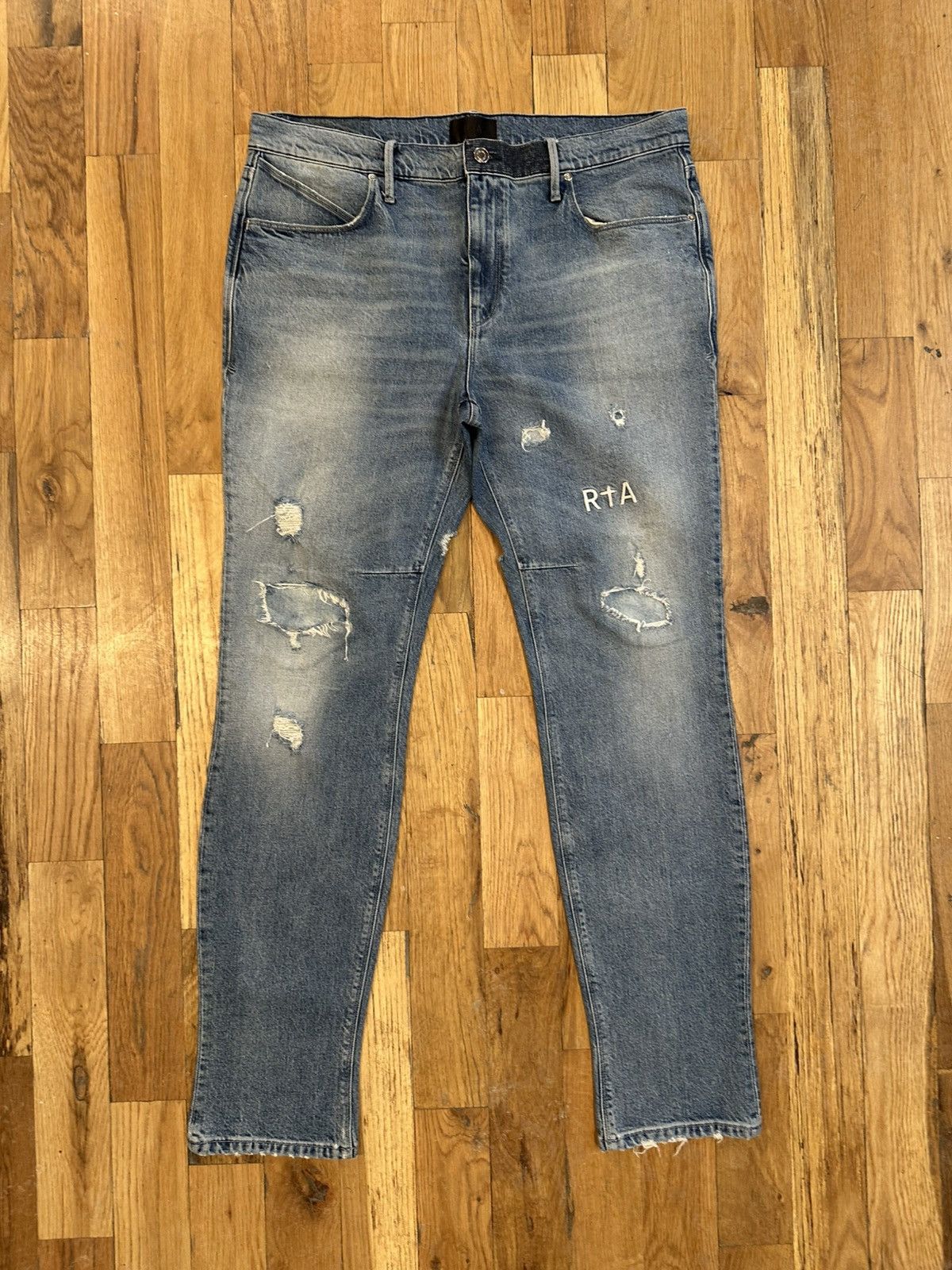 Rta Small White Spell Patched Blue Denim Jeans Size 38