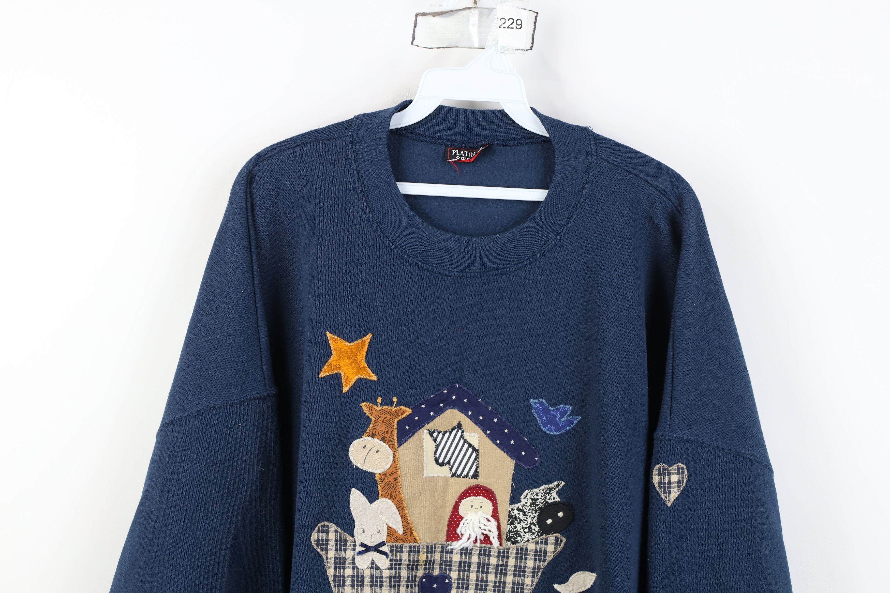 Vintage Vintage 90s Christian Patch Noahs Ark Sweatshirt Blue USA Size 4XL / US 24-26 - 2 Thumbnail