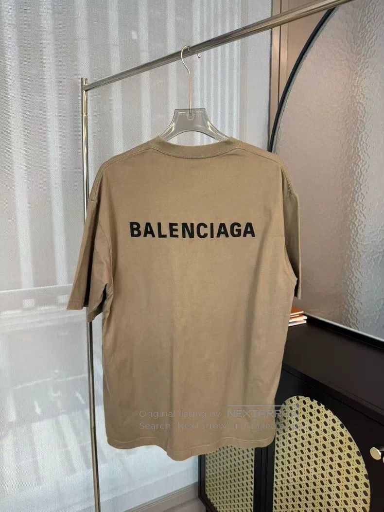 Balenciaga Brown Front and Back Embroidered Short Sleeve