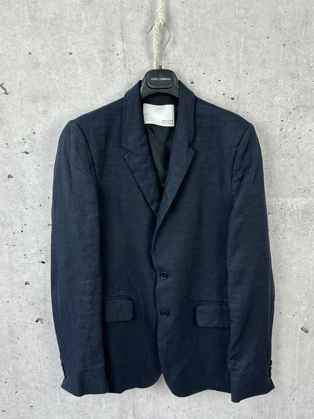 image of Matthew Miller Untitled Navy Blue Linen Long Sleeve Blazer, Men's (Size Small)