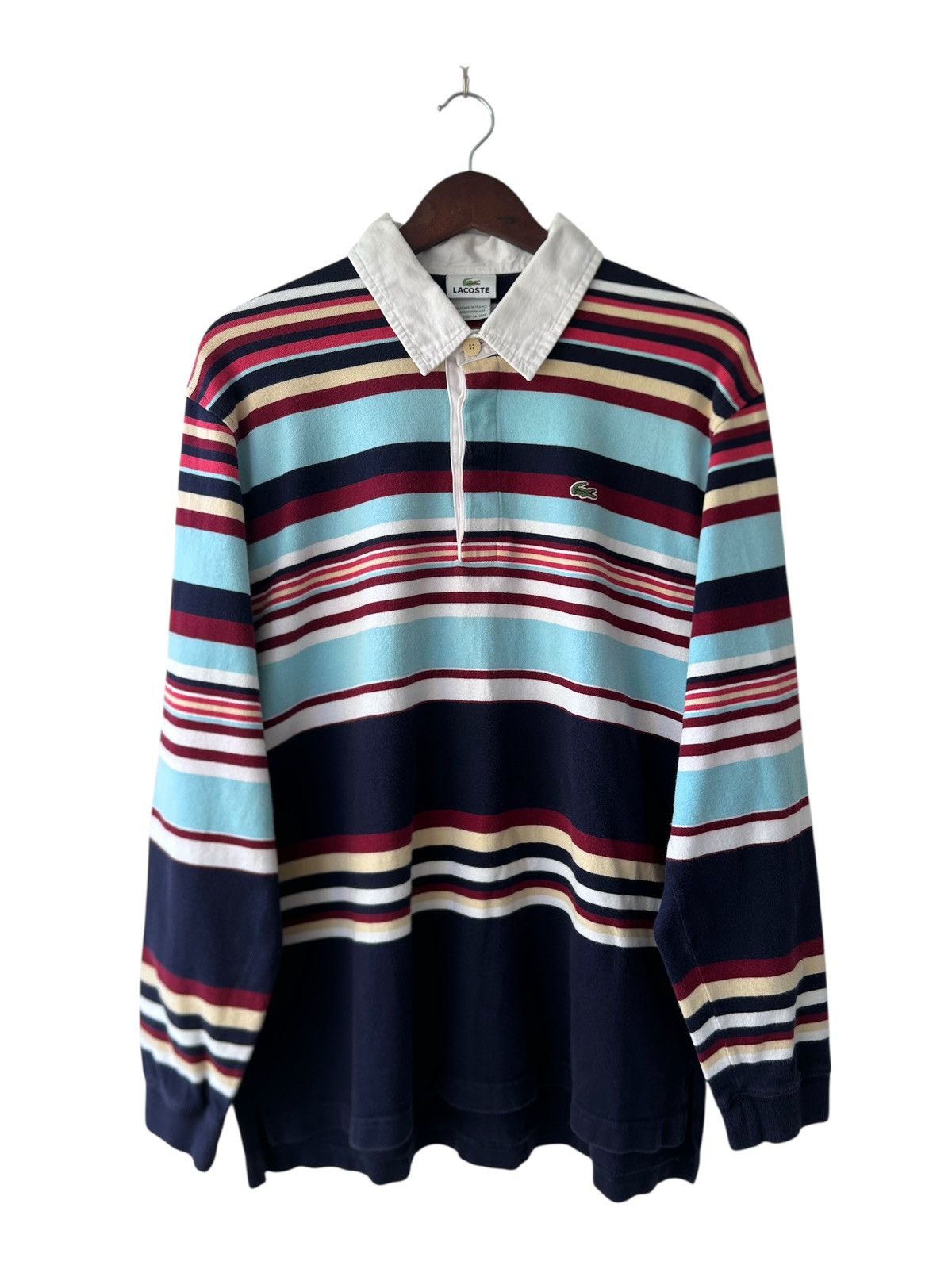 Lacoste Vintage Lacoste Long Sleeve Rugby Striped Polo Shirt Size US L / EU 52-54 / 3 - 1 Thumbnail
