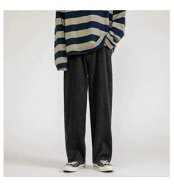 Black Color Straight-leg Denim Pant