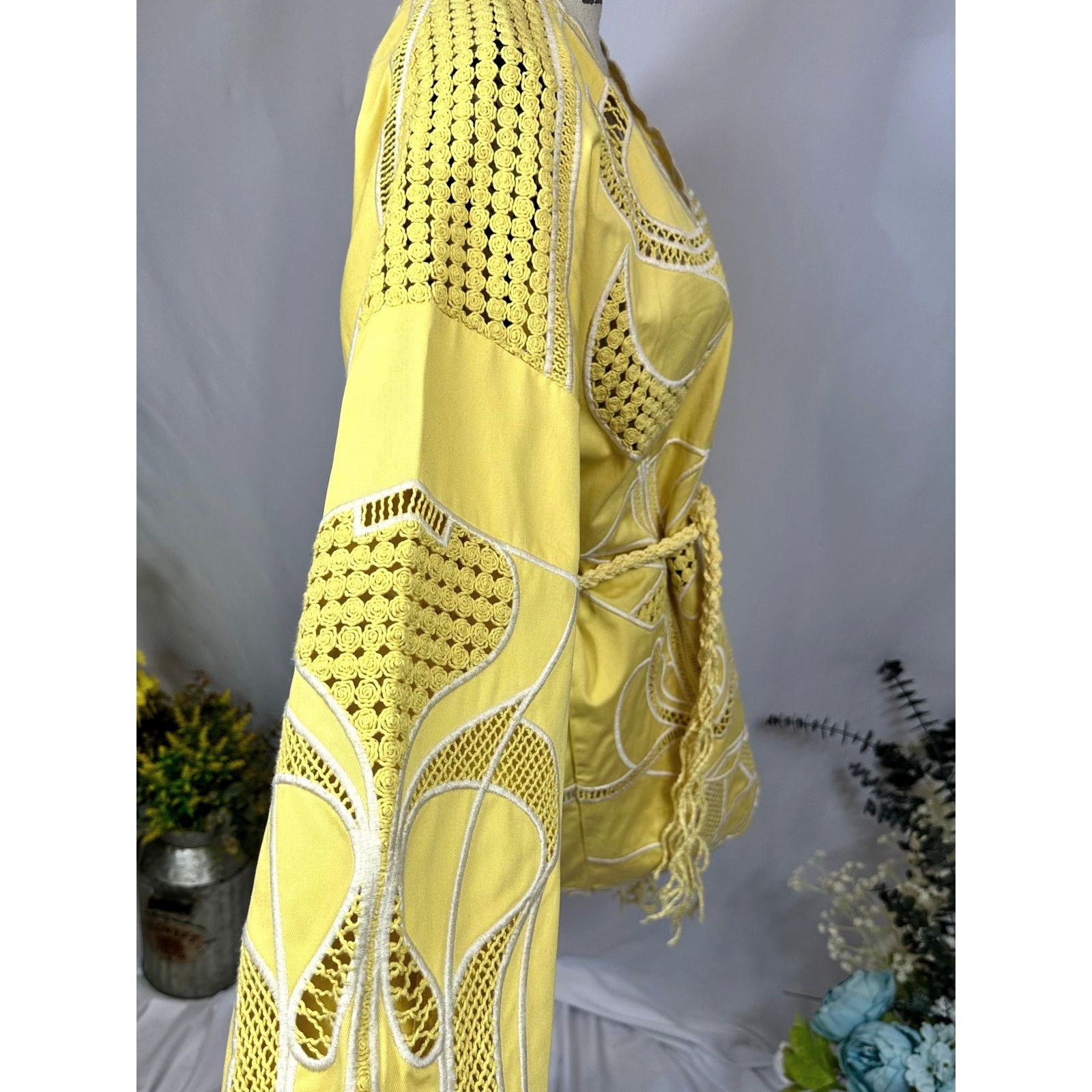 Maje Maje Crochet-Panel Cotton Jacket Belt Yellow size 40 (L) Size L / US 10 / IT 46 - 13 Thumbnail