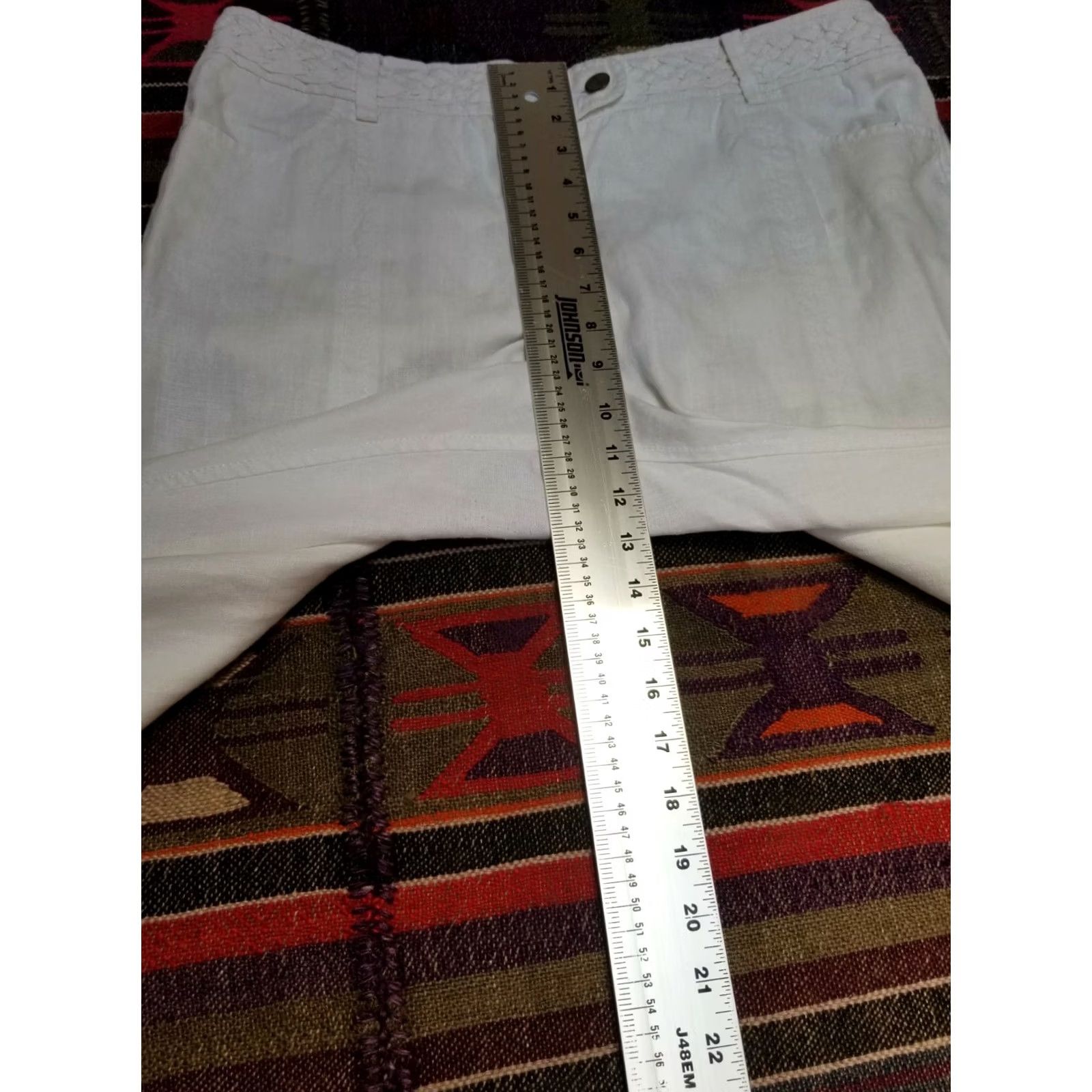 Vintage Womens High Rise Pants Extended Button Tab Braided Waist 100% Linen White Sz 14 Size 36" / US 14 / IT 50 - 6 Thumbnail