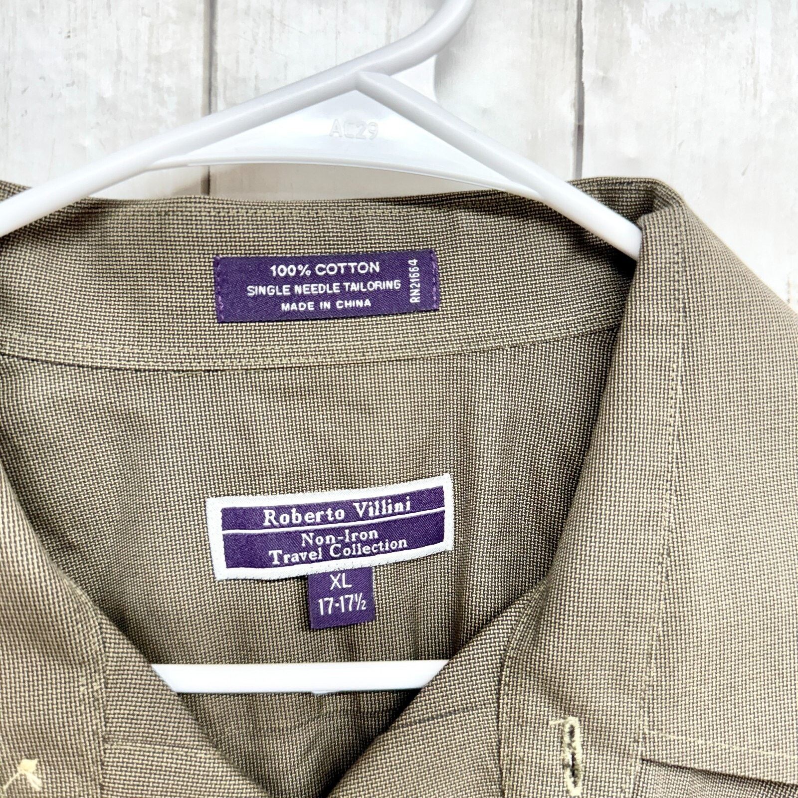 Robert Villini Roberto Villini Mens Button Up Shirt XL 17-17.5 Beige Size US XL / EU 56 / 4 - 2 Thumbnail