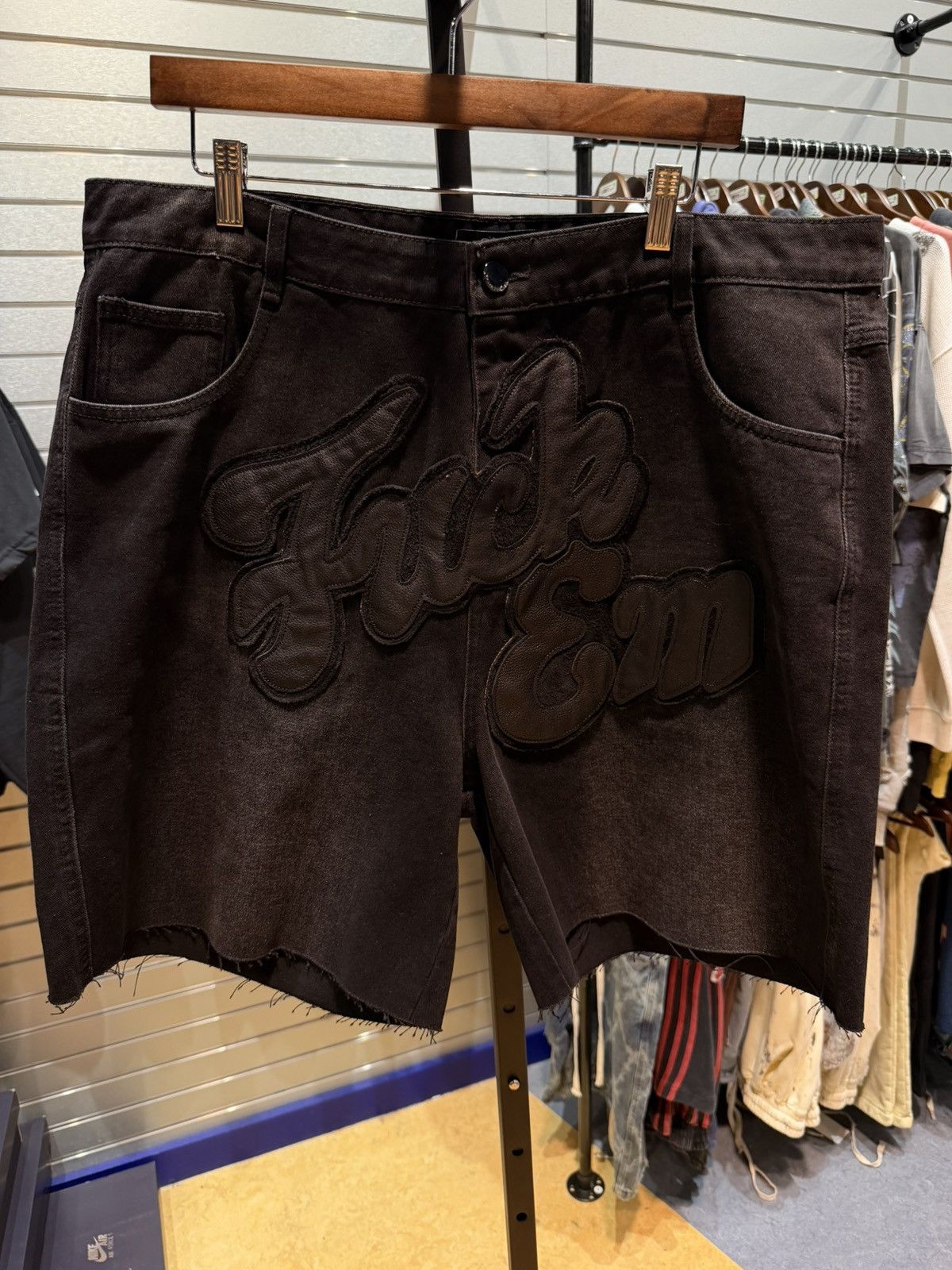 Other Fuck EM Shorts Black Denim Leather Patch Size (32) Size US 32 / EU 48 - 1 Thumbnail