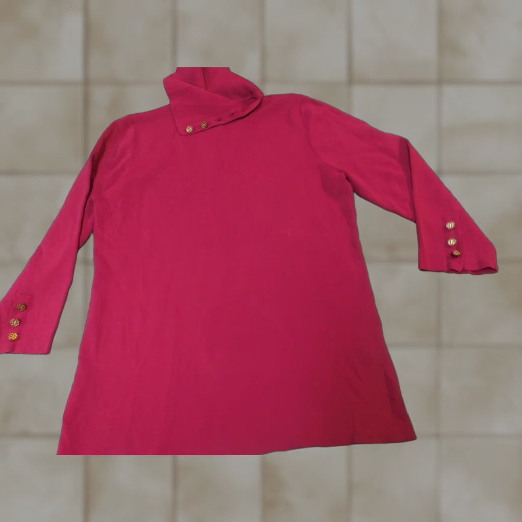 Vintage Dana Buchman Womens Sweater L Purple Pullover Turtleneck Cap Sleeve Long Sleeve Knit Polyester Button Stretch Regular Modern Women's Pullover Size L / US 10 / IT 46 - 1 Thumbnail