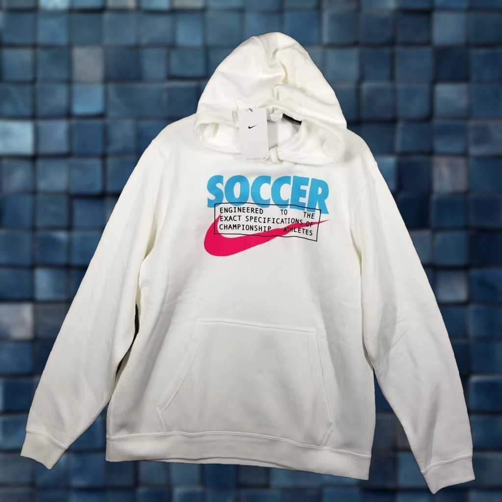 Nike Mens Hoodie Pullover Fleece Soccer Sweatshirt White Large NWT