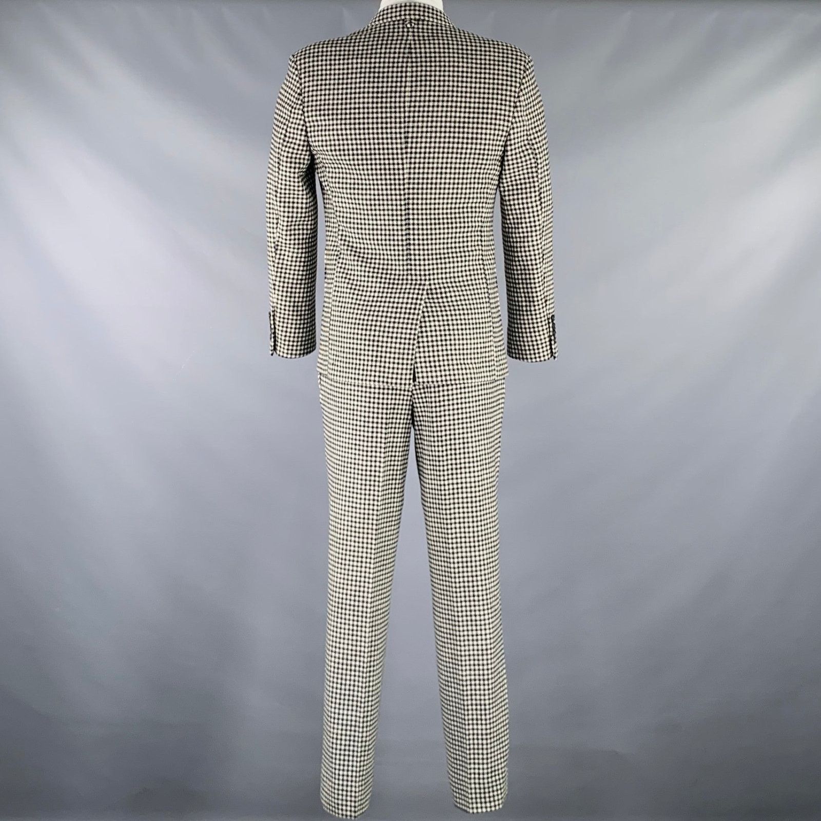 Brooks Brothers Black Fleece BLACK FLEECE 38 Black White Checkered Wool Notch Lapel Suit Size 38R - 3 Thumbnail