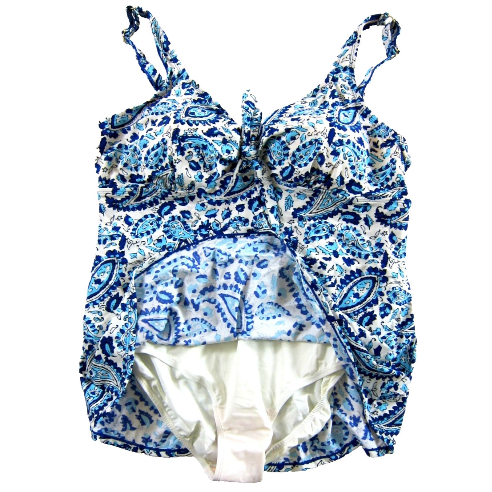 Vintage NWT Alisha Levine Blue White Floral Slimming Modest One Piece Swimsuit Dress 22 Size 3XL / US 20-22 - 4 Thumbnail
