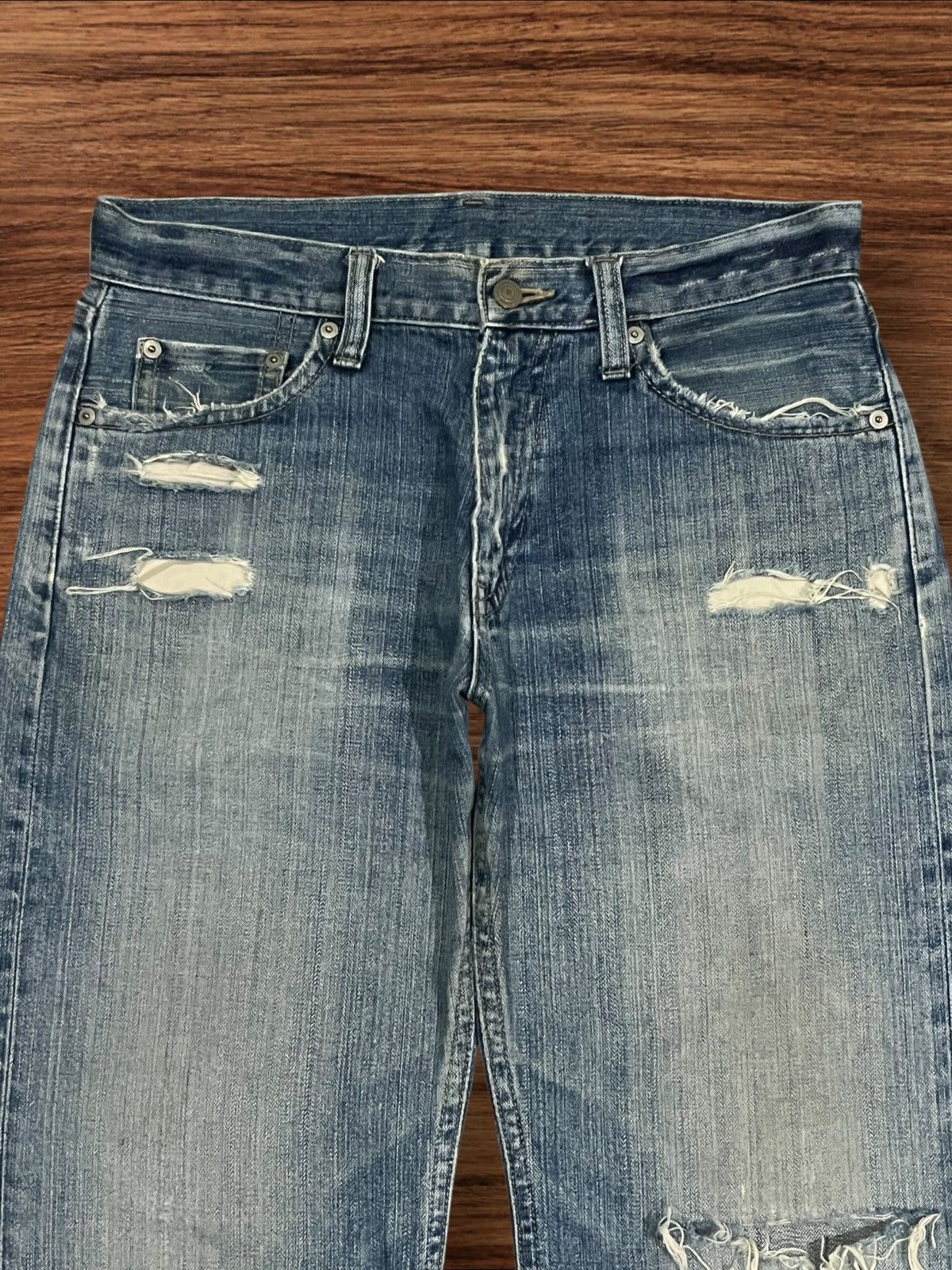 Japanese Brand × Uniqlo ⚡️Trashed⚡️Japanese Brand Uniqlo Broken Denim Blue Wash Jeans Size US 32 / EU 48 - 4 Thumbnail