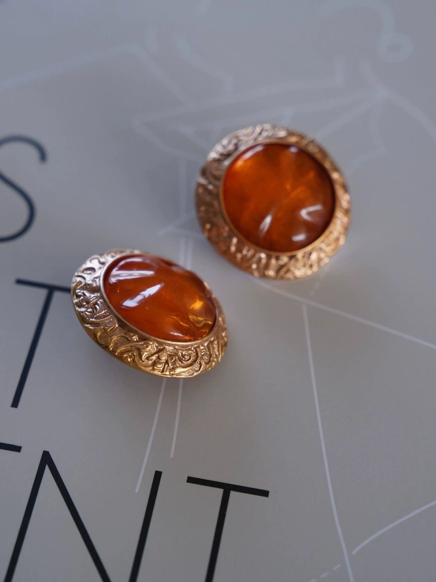 Yves Saint Laurent YSL Vtg Orange Jelly Glass Lava Clip-on Earrings Size ONE SIZE - 2 Thumbnail