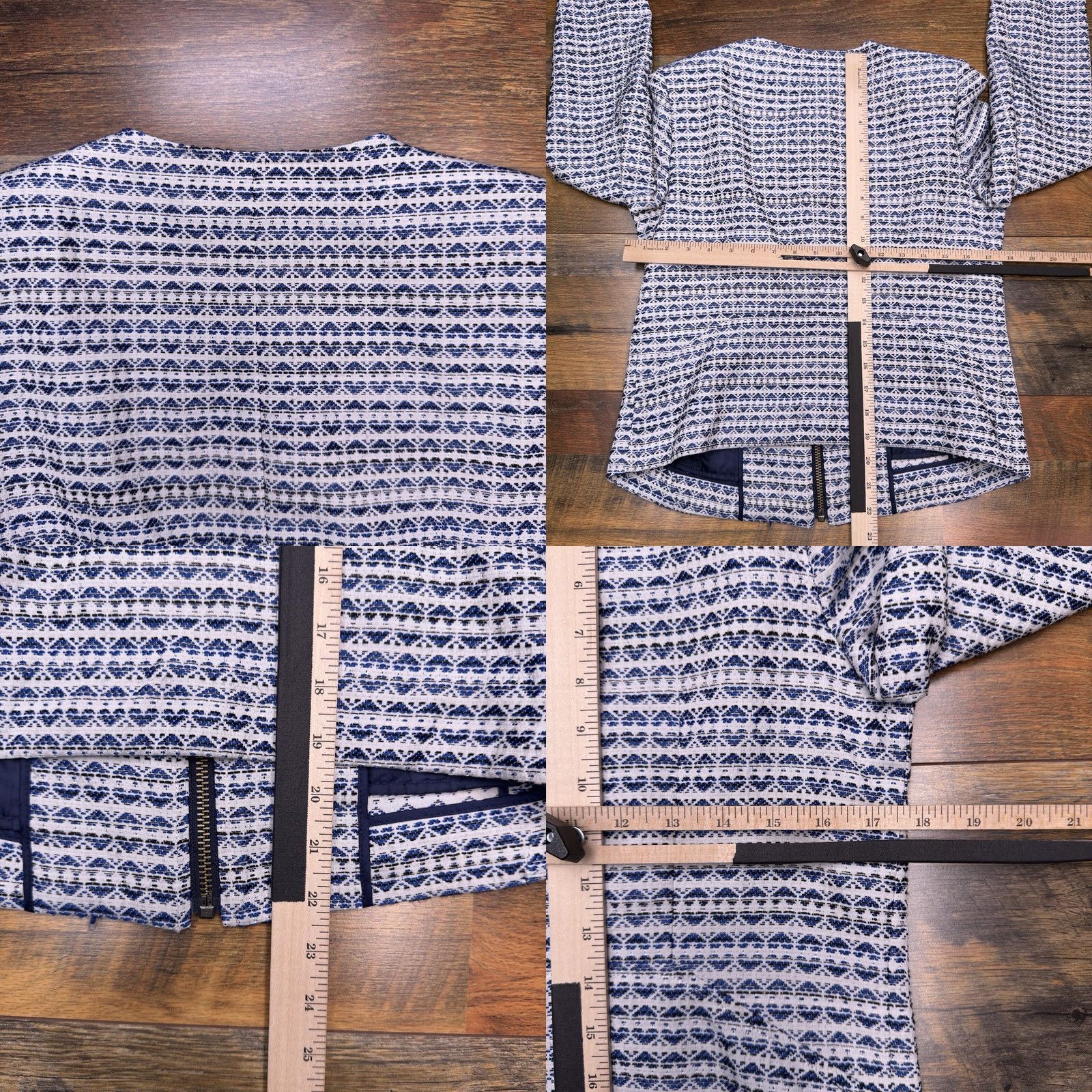 J.Crew J.CREW Blazer Jacket Womens Small Blue White Full Zip Geometric Tweed Classic Workwear Size S / US 4 / IT 40 - 8 Thumbnail