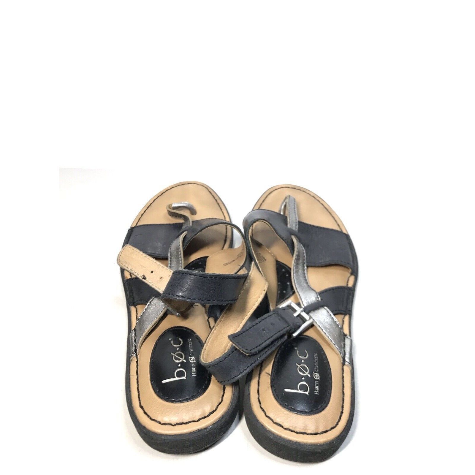 Born BOC Born Black Silver Leather Flip Flops Thong Strap Sandals Size US 8 / IT 38 - 4 Thumbnail