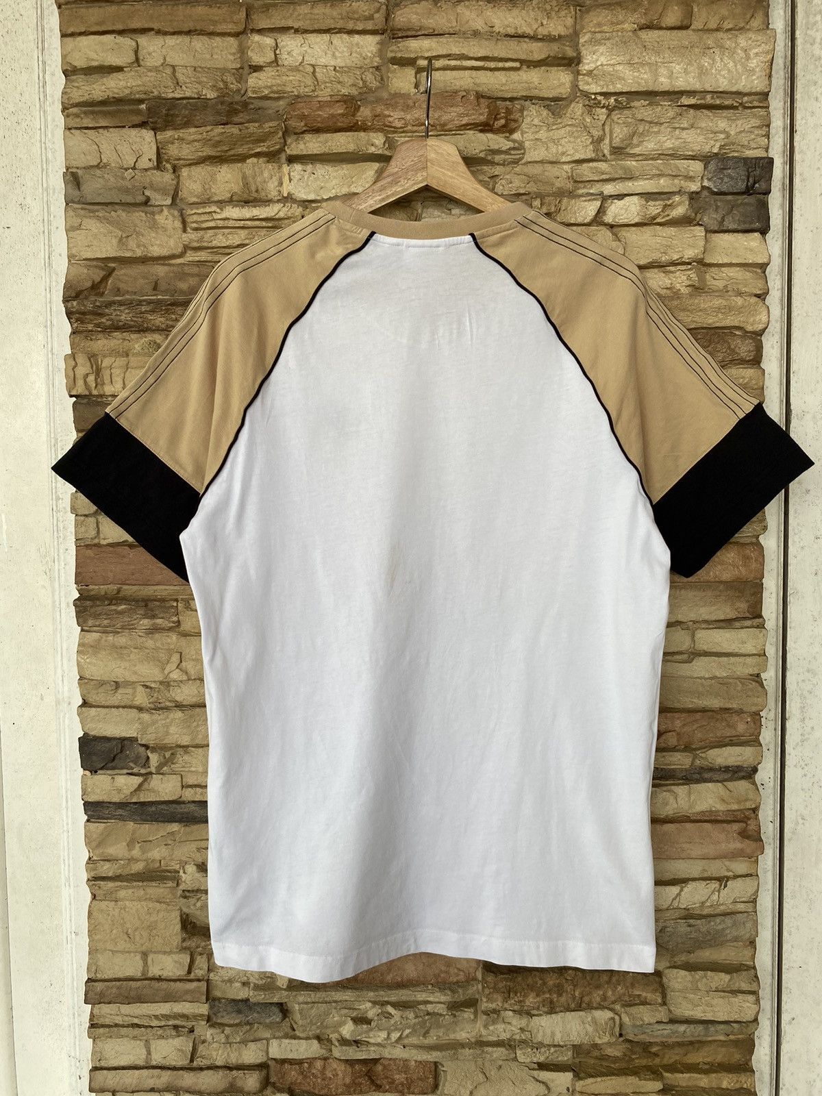 Adidas × Vintage Adidas Originals Logo White & Cream Stripe Tees Size US L / EU 52-54 / 3 - 5 Thumbnail