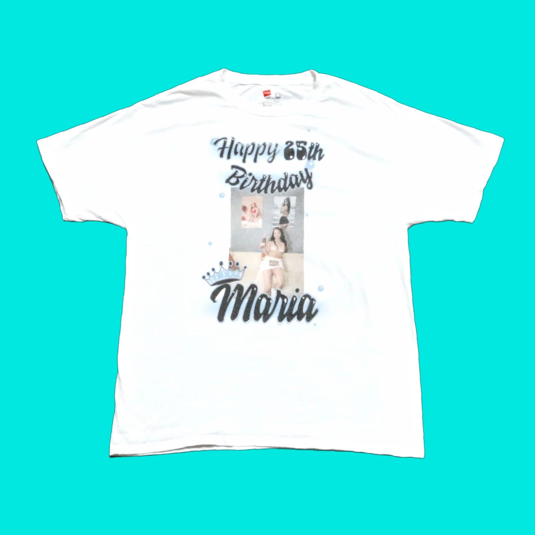 Hanes Hanes White T-Shirt Happy 25th Birthday Airbrush Transfer Shirt Mens Size L Size US L / EU 52-54 / 3 - 1 Thumbnail