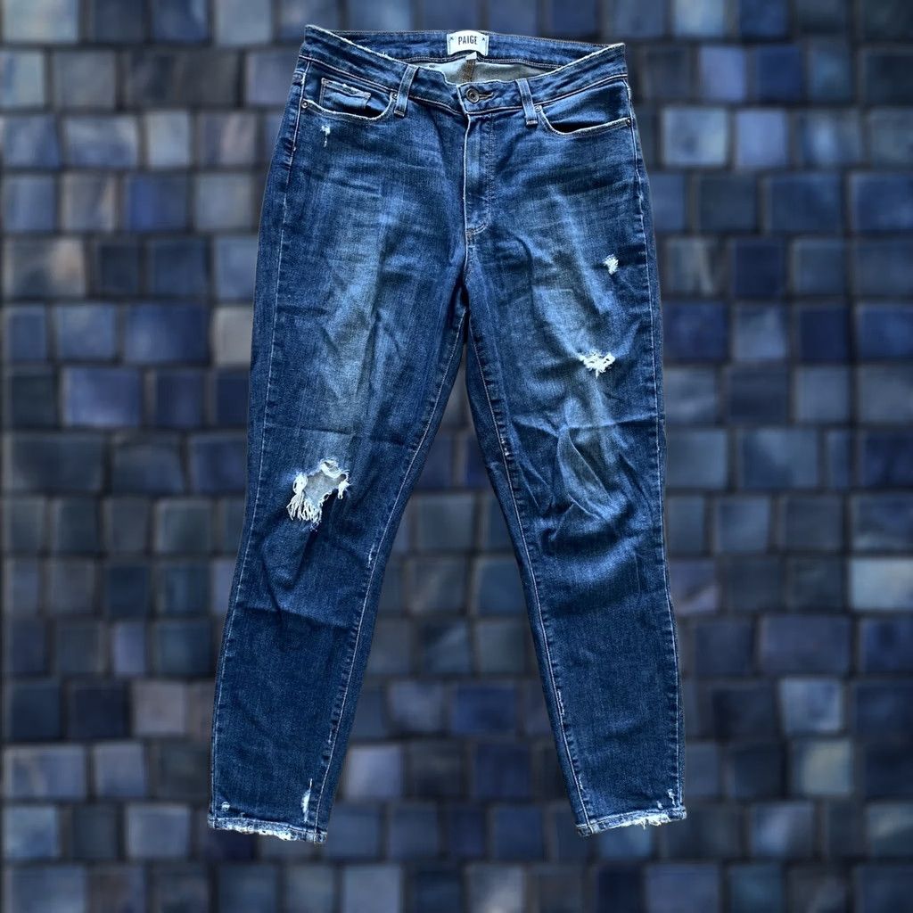 Paige Paige Jeans Womens Crop Denim Slim Distressed High Rise 30 Blue Pants 5-Pocket Neckt Logo USA Vintage No Size 30" / US 8 / IT 44 - 1 Thumbnail